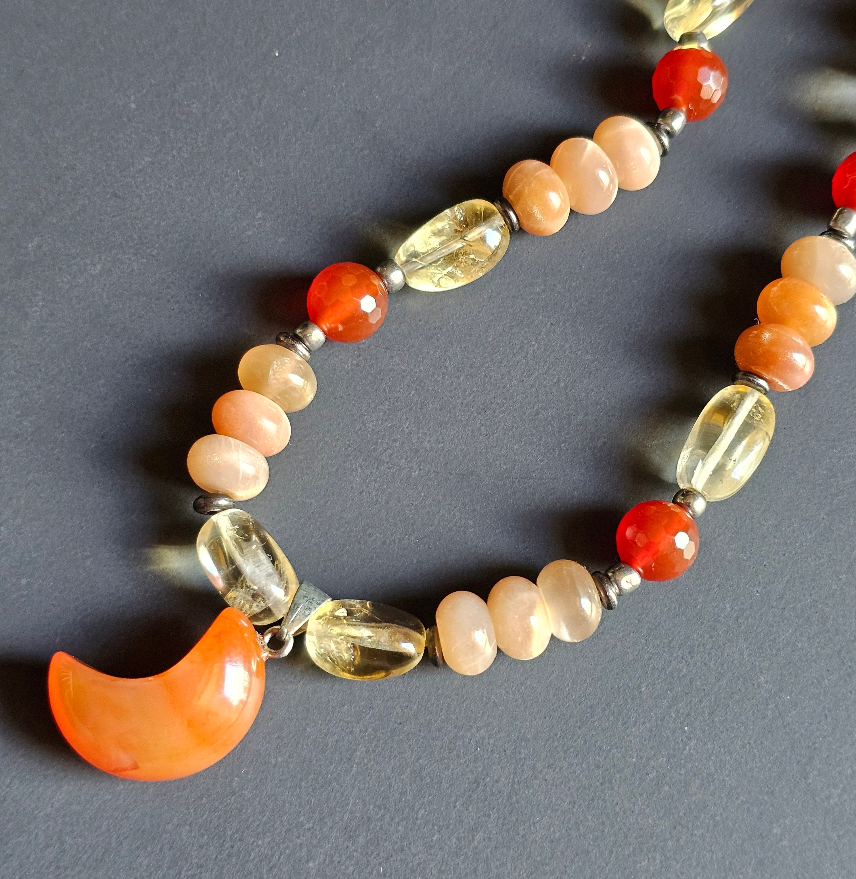 Citrine, Carnelian & Peach Moonstone ft. Carnelian Moon Pendant