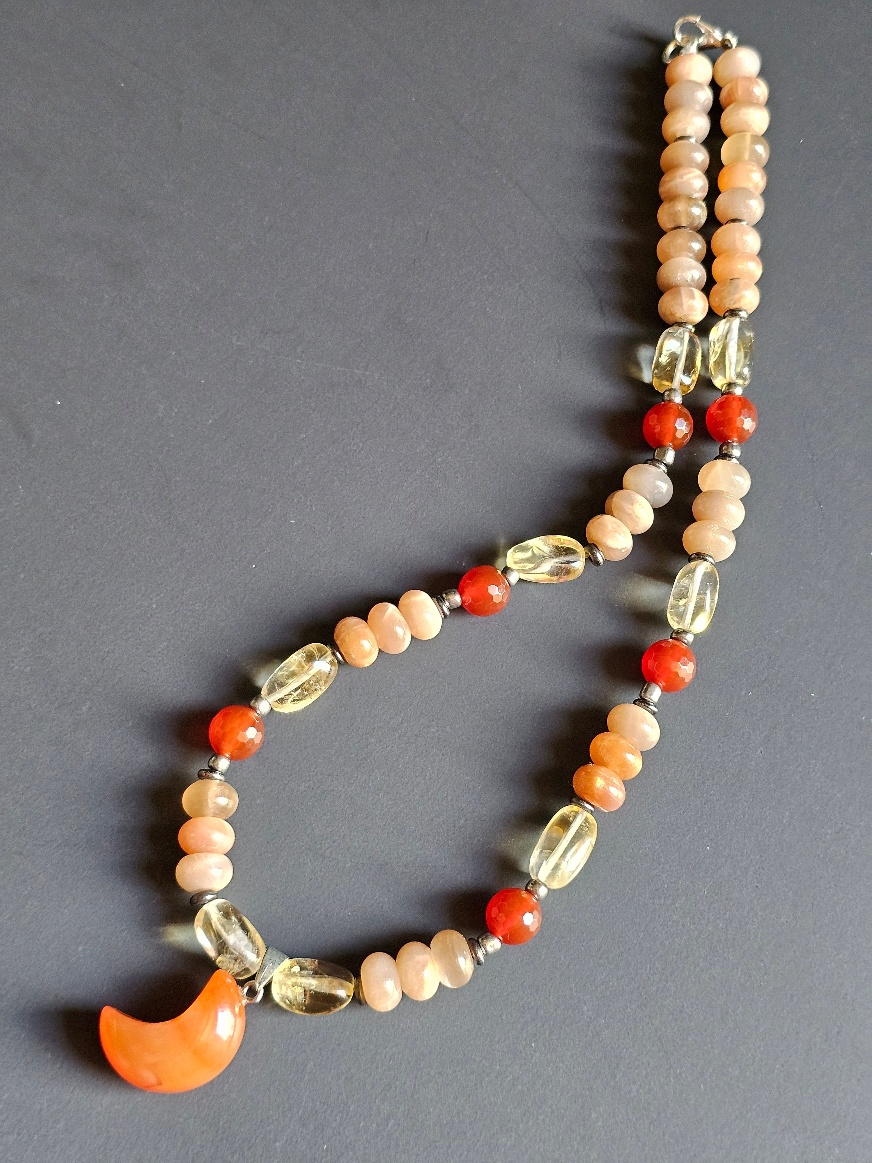 Citrine, Carnelian & Peach Moonstone ft. Carnelian Moon Pendant