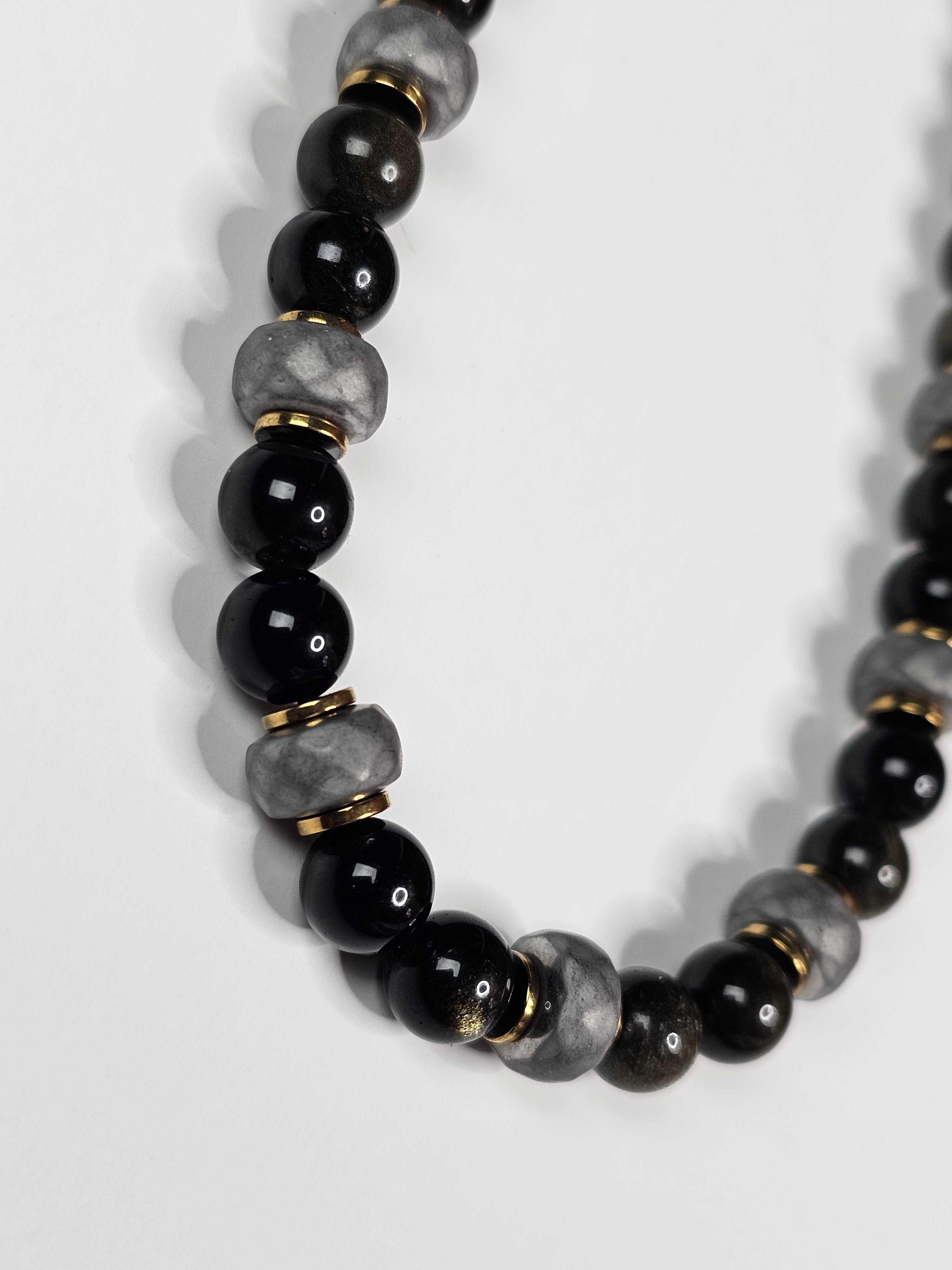 All Black Obsidian & Druzy With Goldtone/Silvertone Hematite Spacers