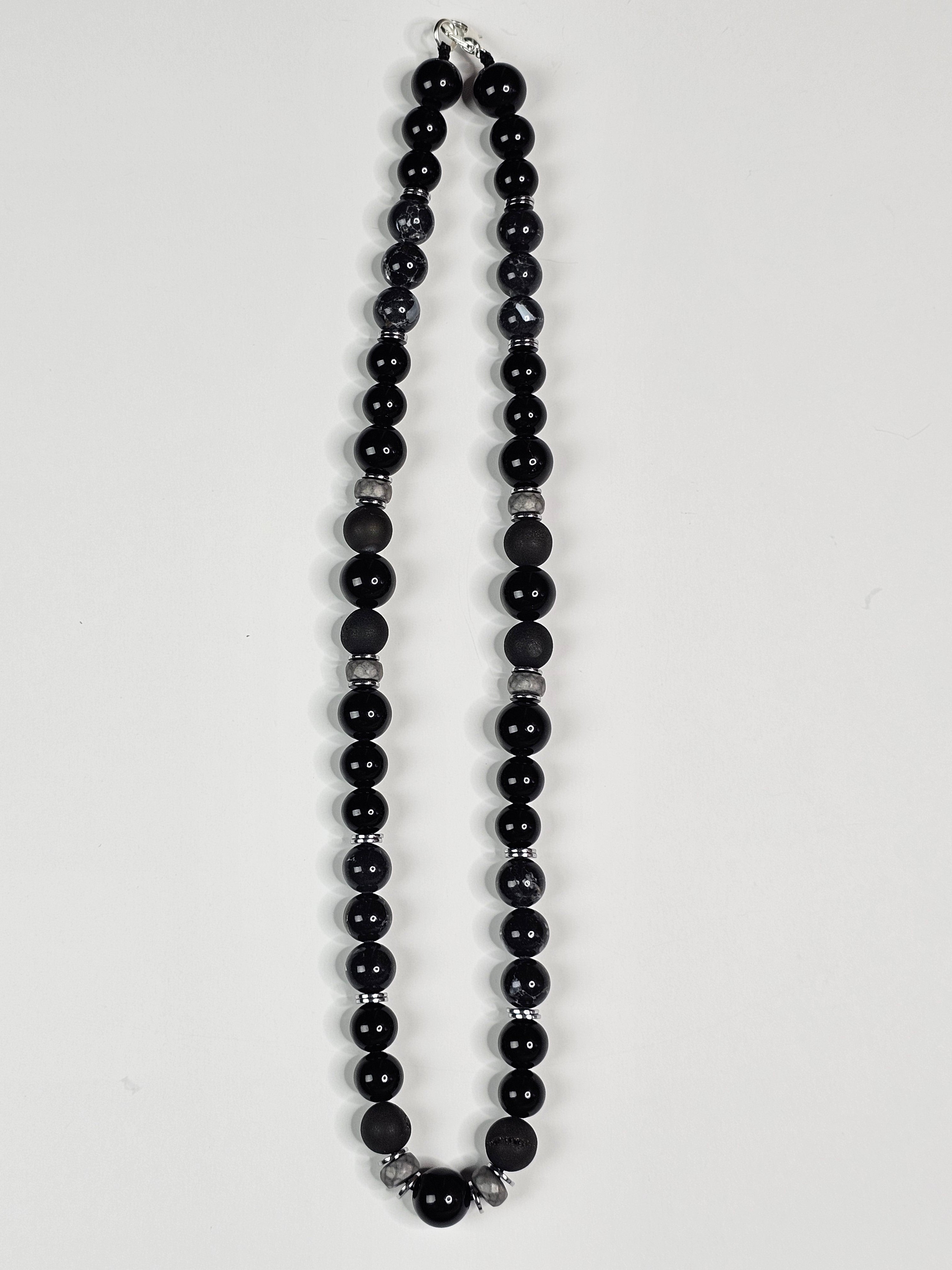 All Black Onyx & Druzy With Silvertone Hematite Spacers