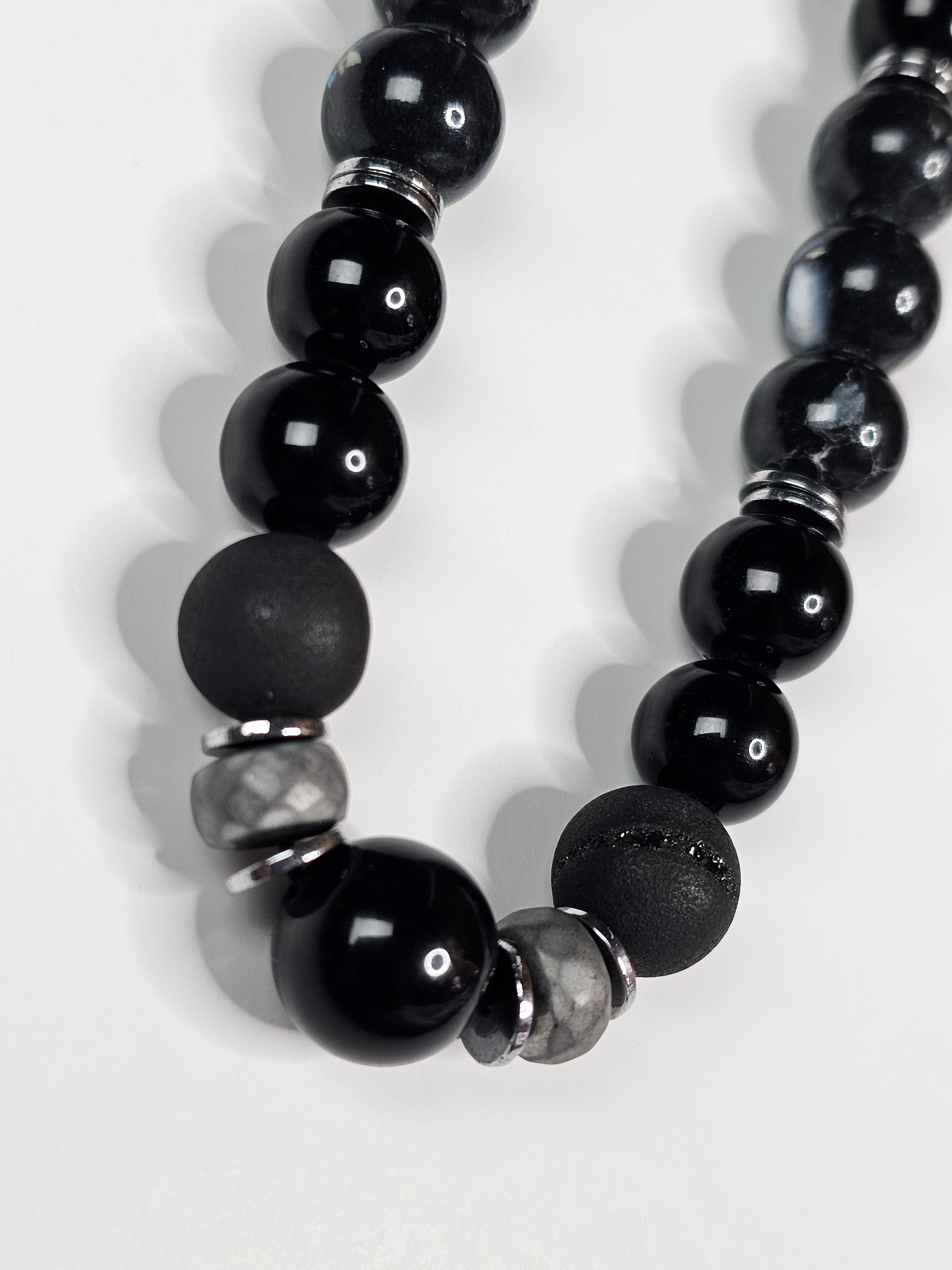 All Black Onyx & Druzy With Silvertone Hematite Spacers