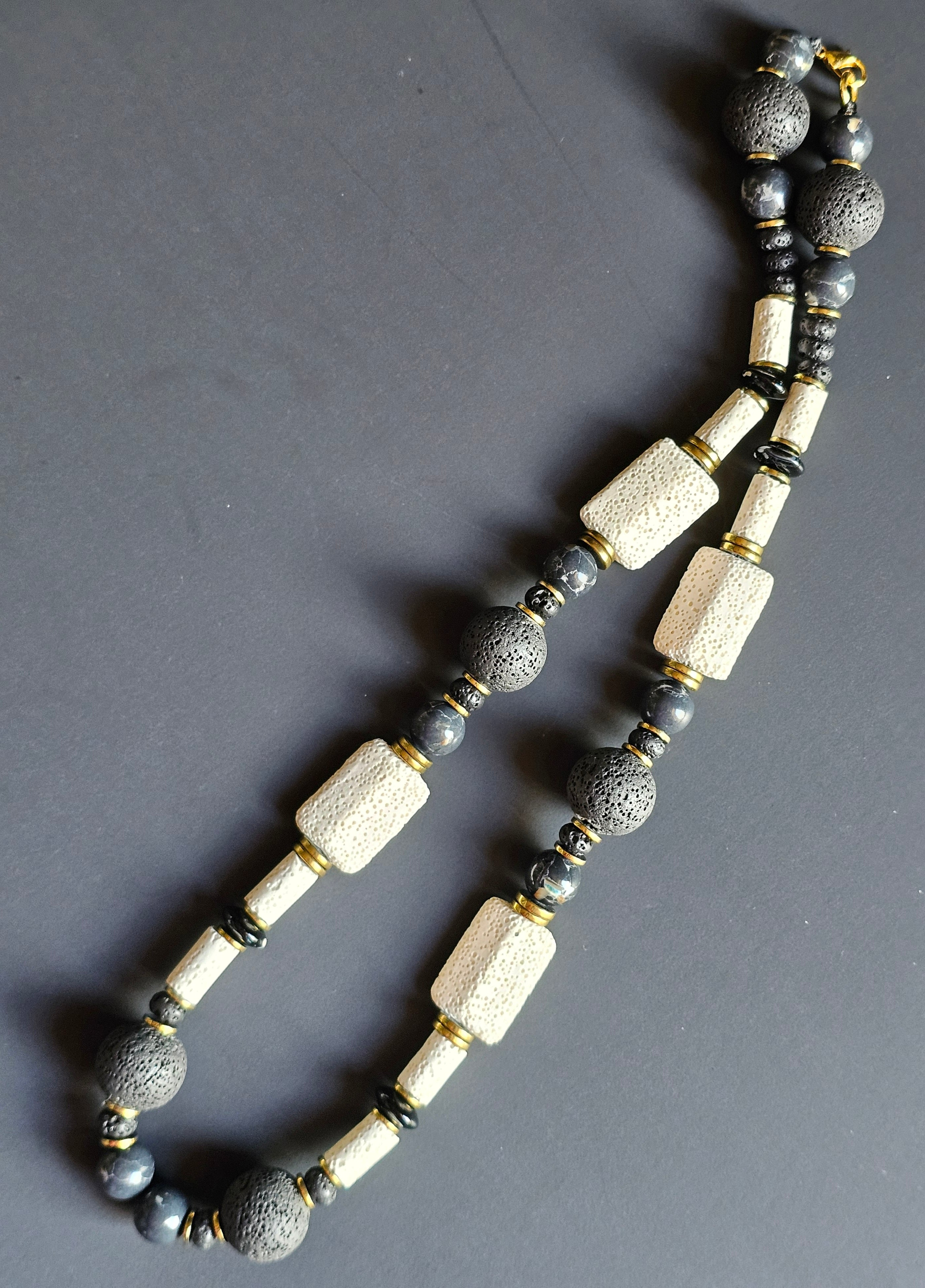 Black & White Lava Rock ft. Reconstructed Shell & Hematite