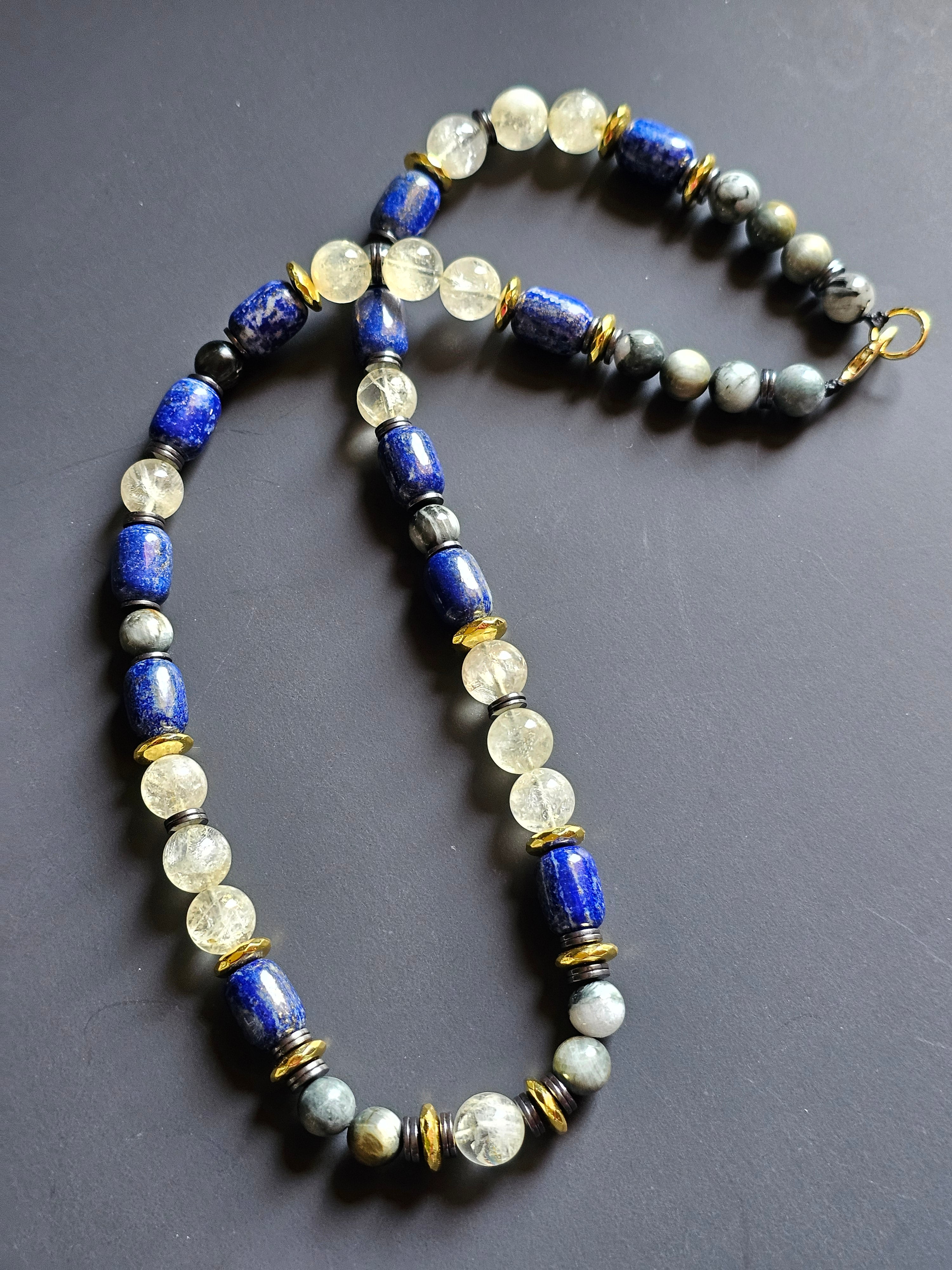 Citrine, Eagles Eye, & Lapis ft. Gold/Gunmetal Tone Hematite