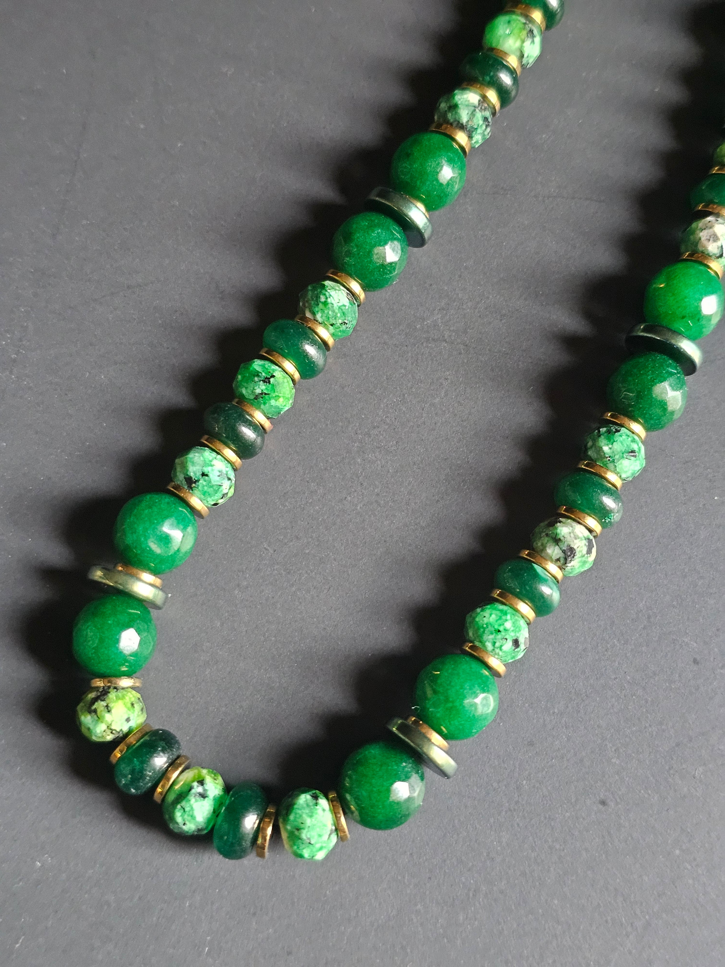 Green Jade & Green Howlite ft. Green & Gold Hematite