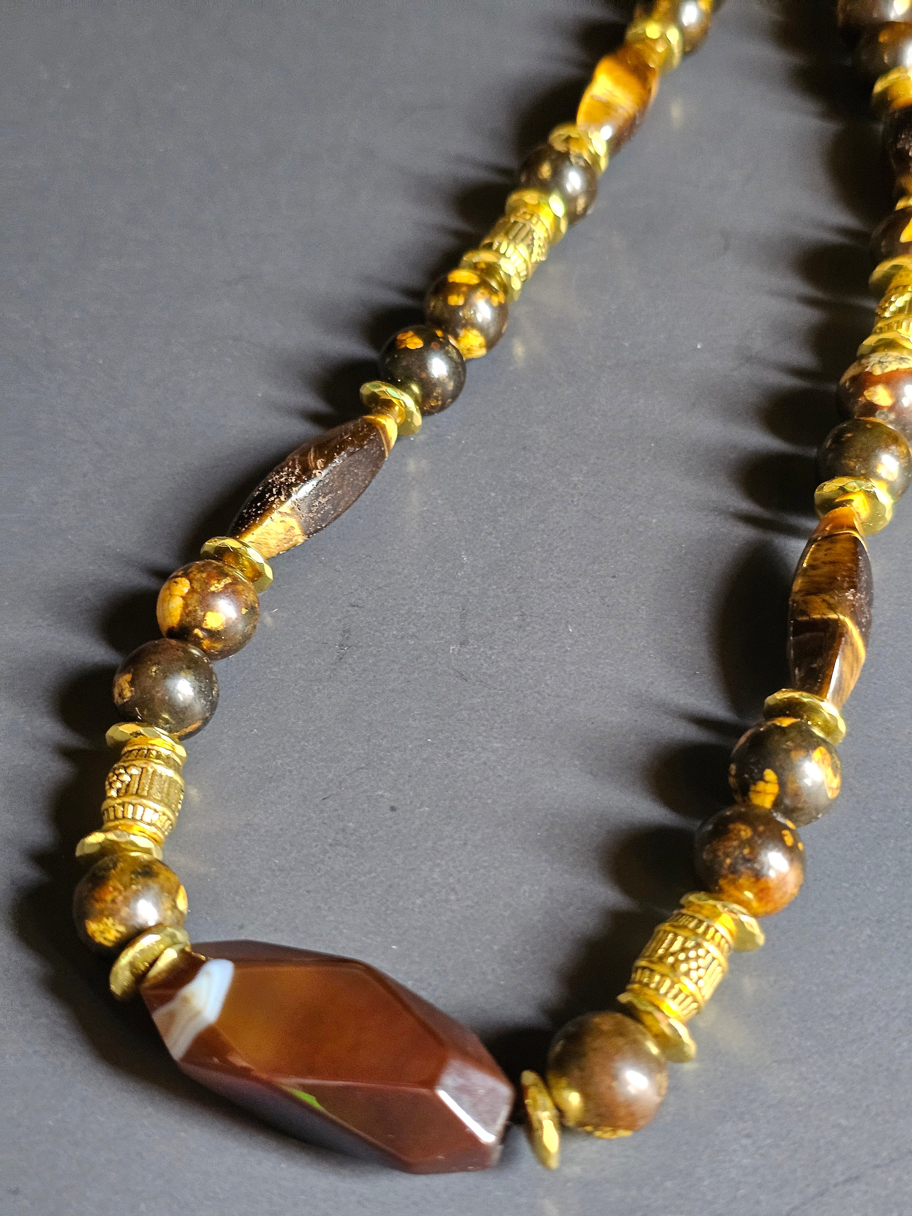 Tigers Eye & Brown Sea Sediment ft. Dyed Jade & Agate Pendant