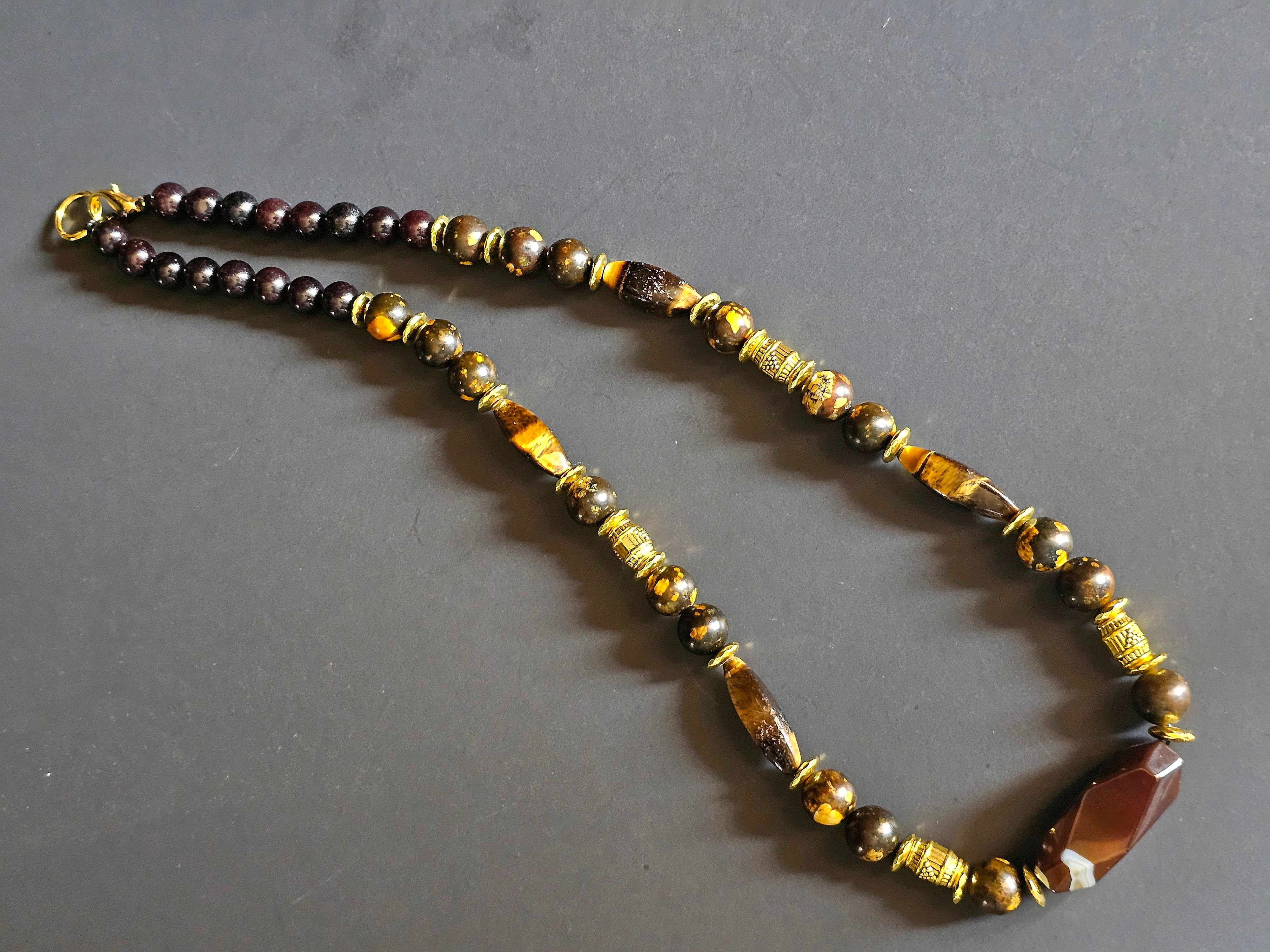 Tigers Eye & Brown Sea Sediment ft. Dyed Jade & Agate Pendant