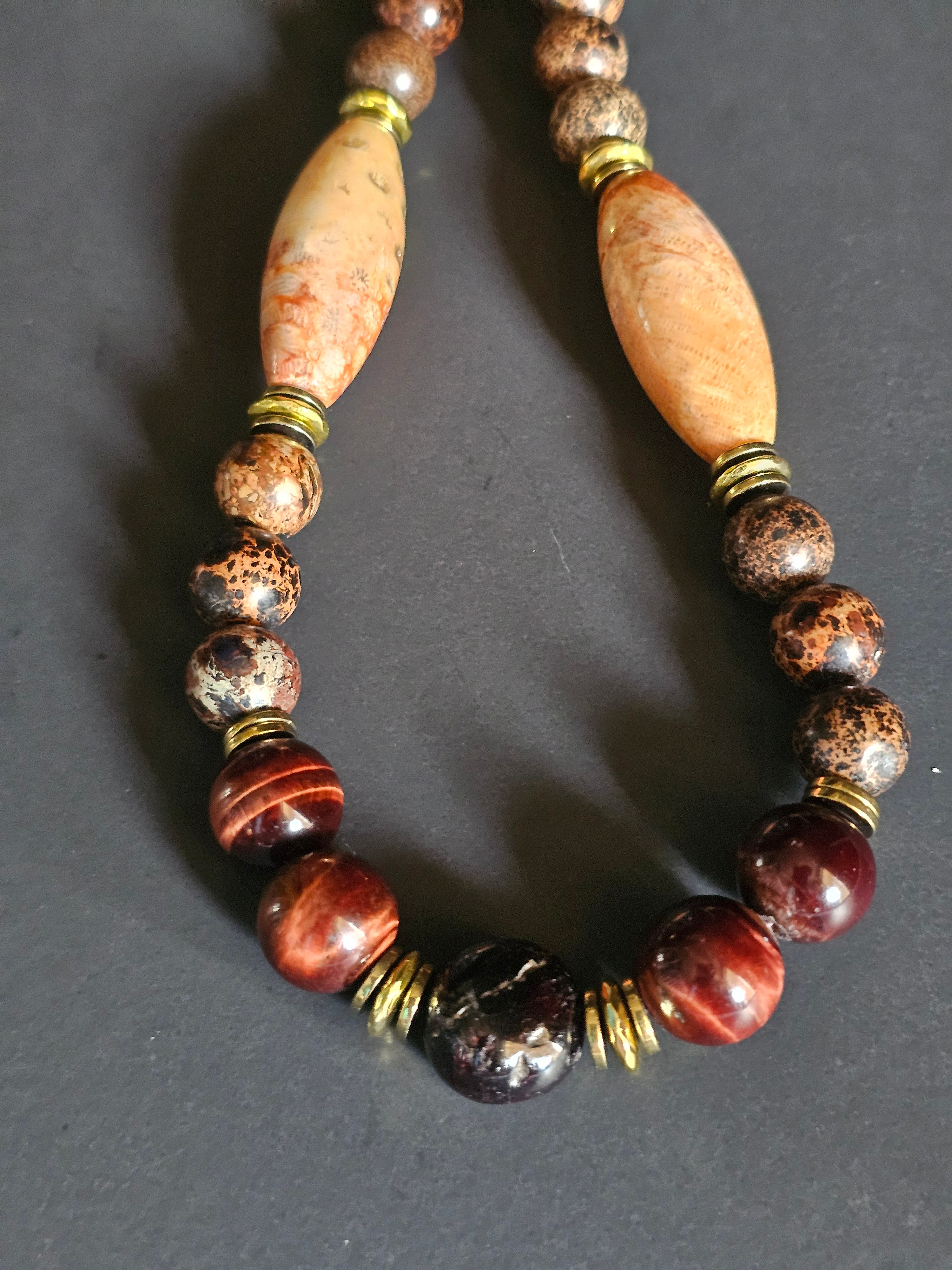 Garnet, Red Tigers Eye, & Brown Sea Sediment ft. Fossilized Coral & Gold Hematite