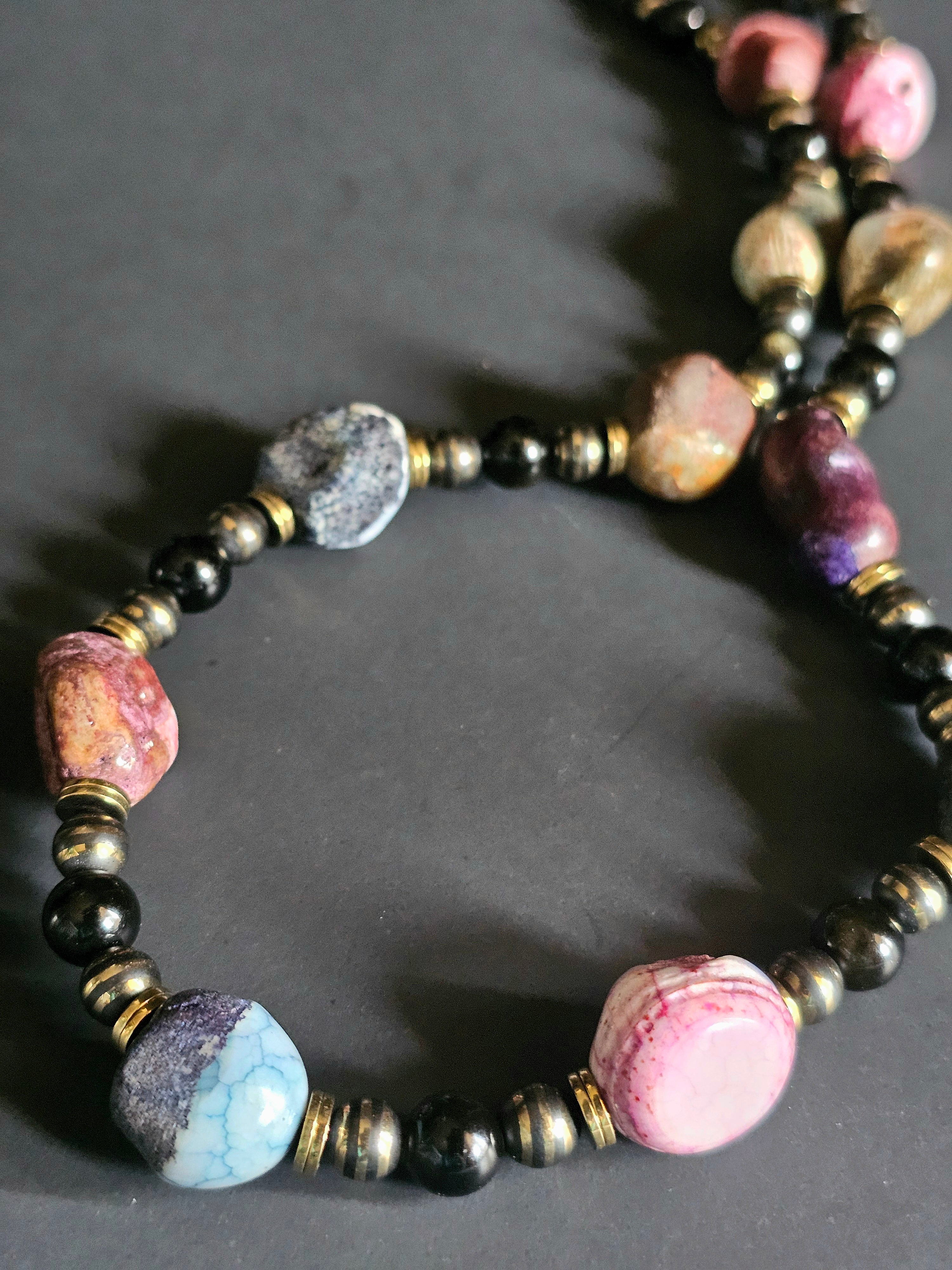 Multi-colored Rough Cut Agate ft. Striped Hematite & Obsidian