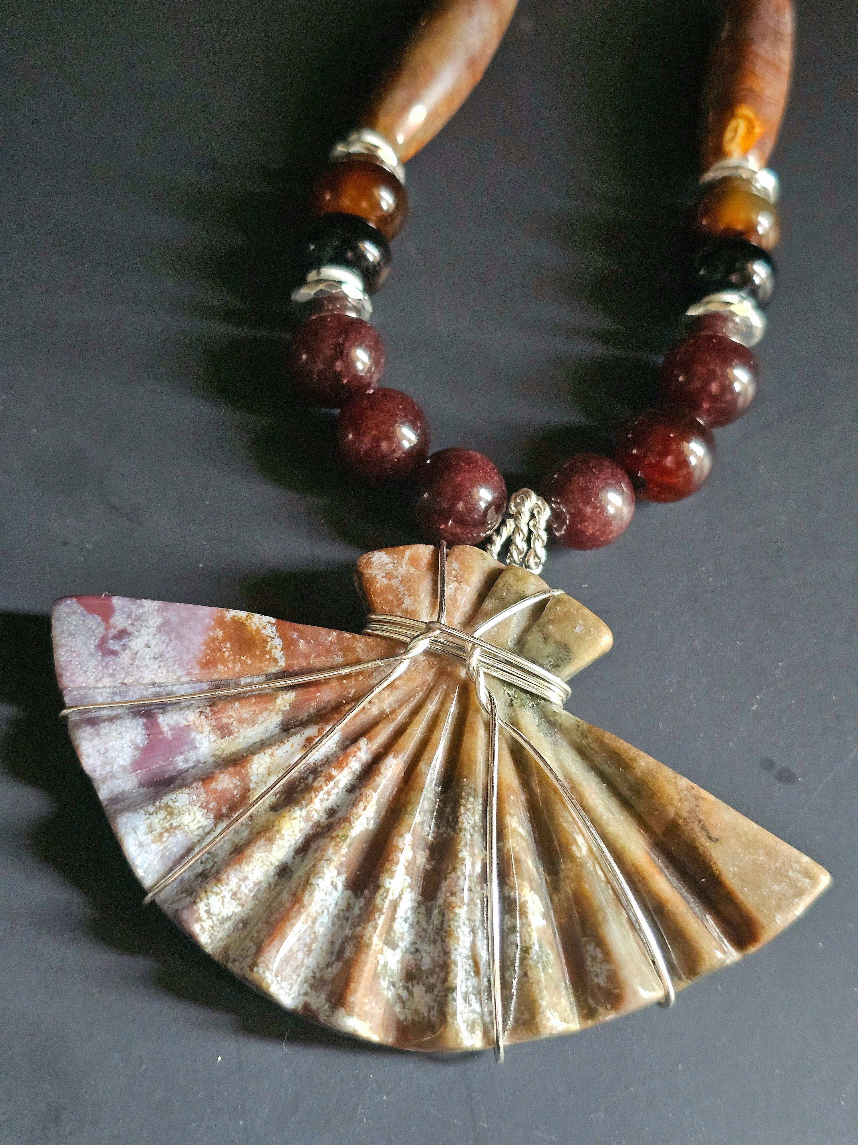 Dyed Jade & Brown Agate ft. Brown Lava Rock, Jasper & Ocean Jasper Pendant