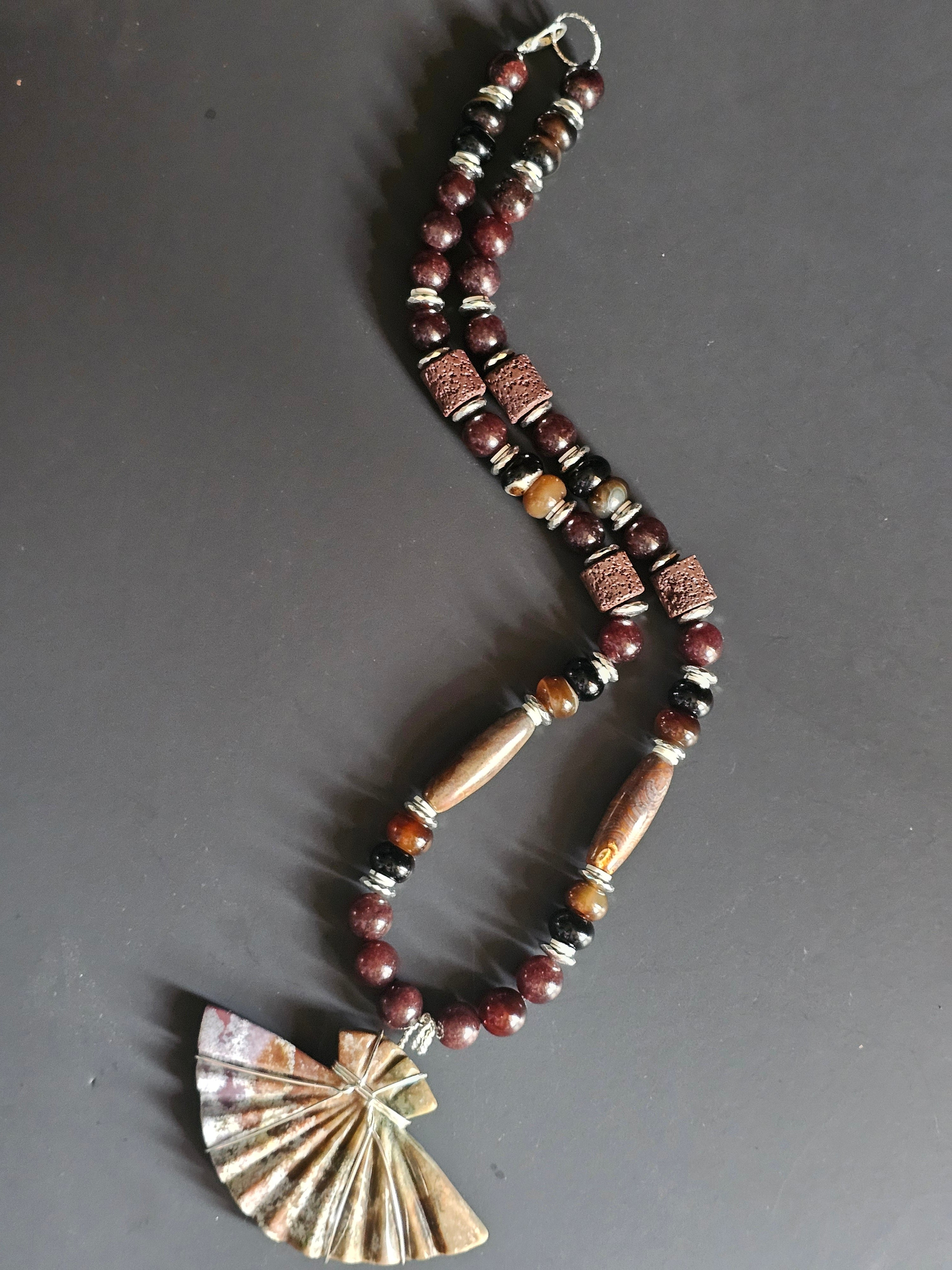 Dyed Jade & Brown Agate ft. Brown Lava Rock, Jasper & Ocean Jasper Pendant