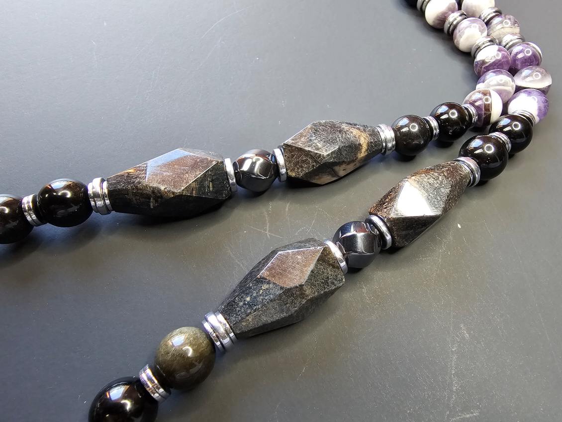 Obsidian, Chevron Amethyst, Jasper ft. Hematite