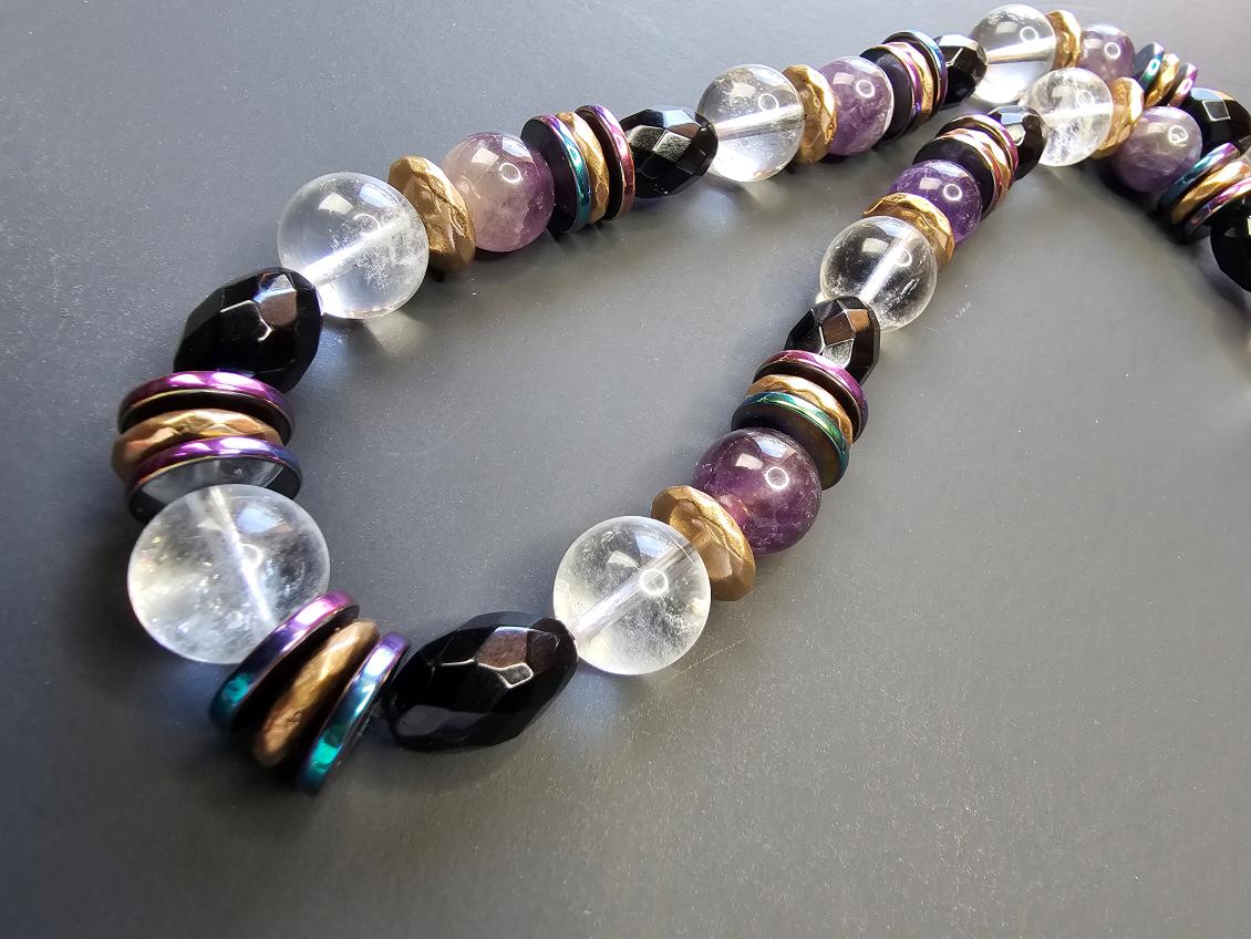 Clear Quartz, Faceted Onyx, Dream Amethyst ft. Iridescent Hematite