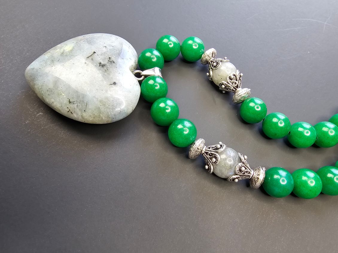 Green Jade ft. Labradorite & Labradorite Heart Pendant