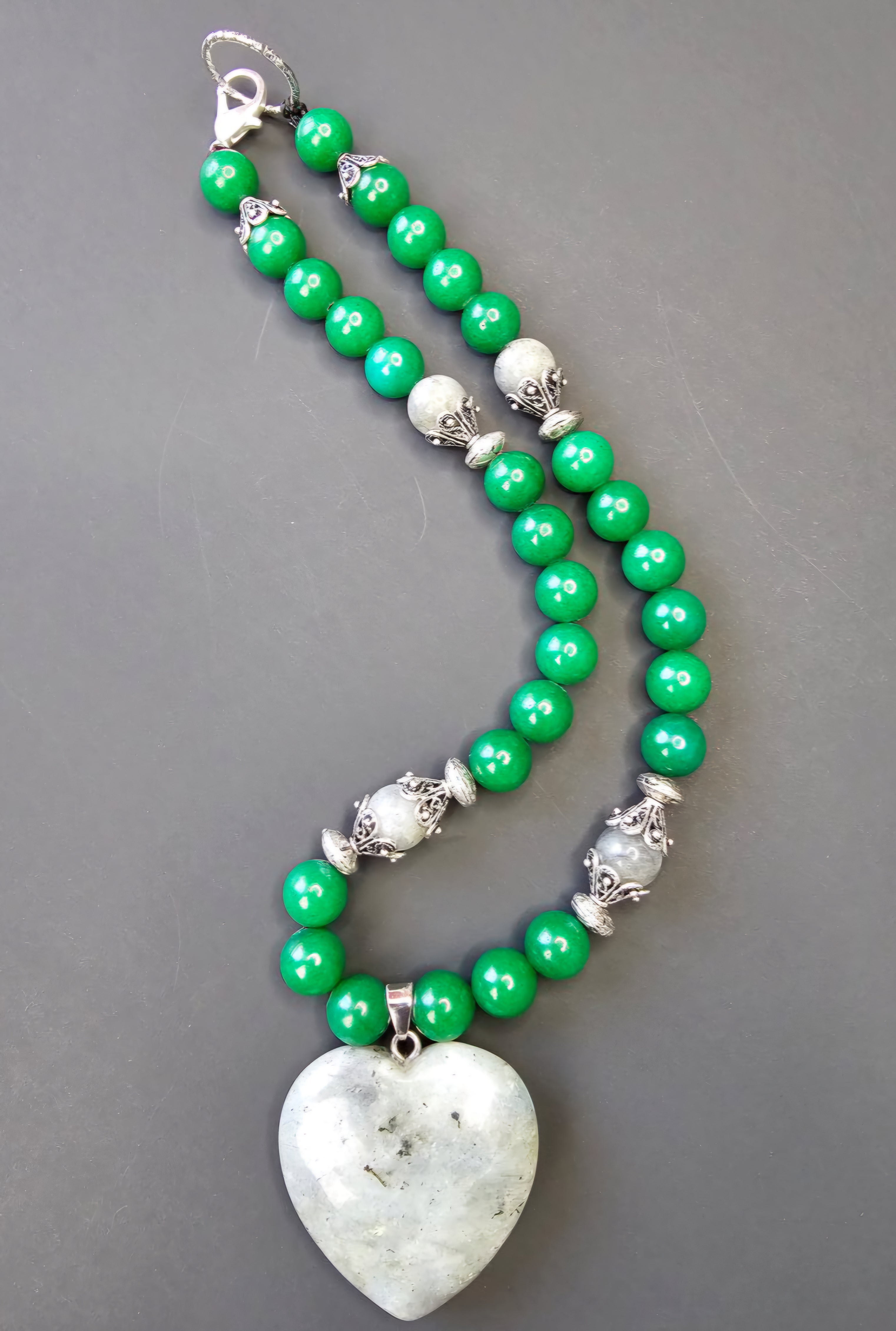 Green Jade ft. Labradorite & Labradorite Heart Pendant