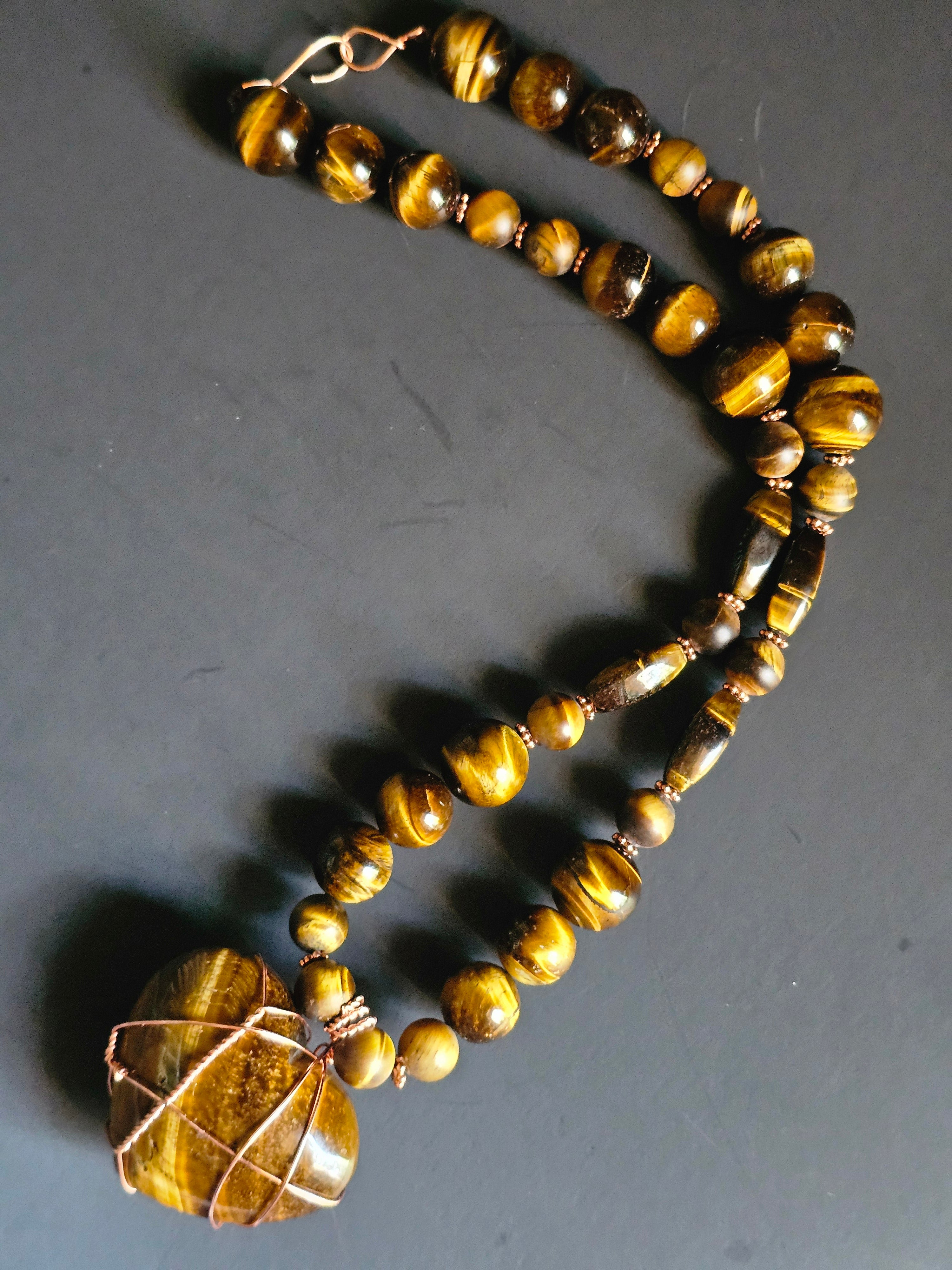 Tigers Eye ft. Tigers Eye Copper-wrapped Pendant