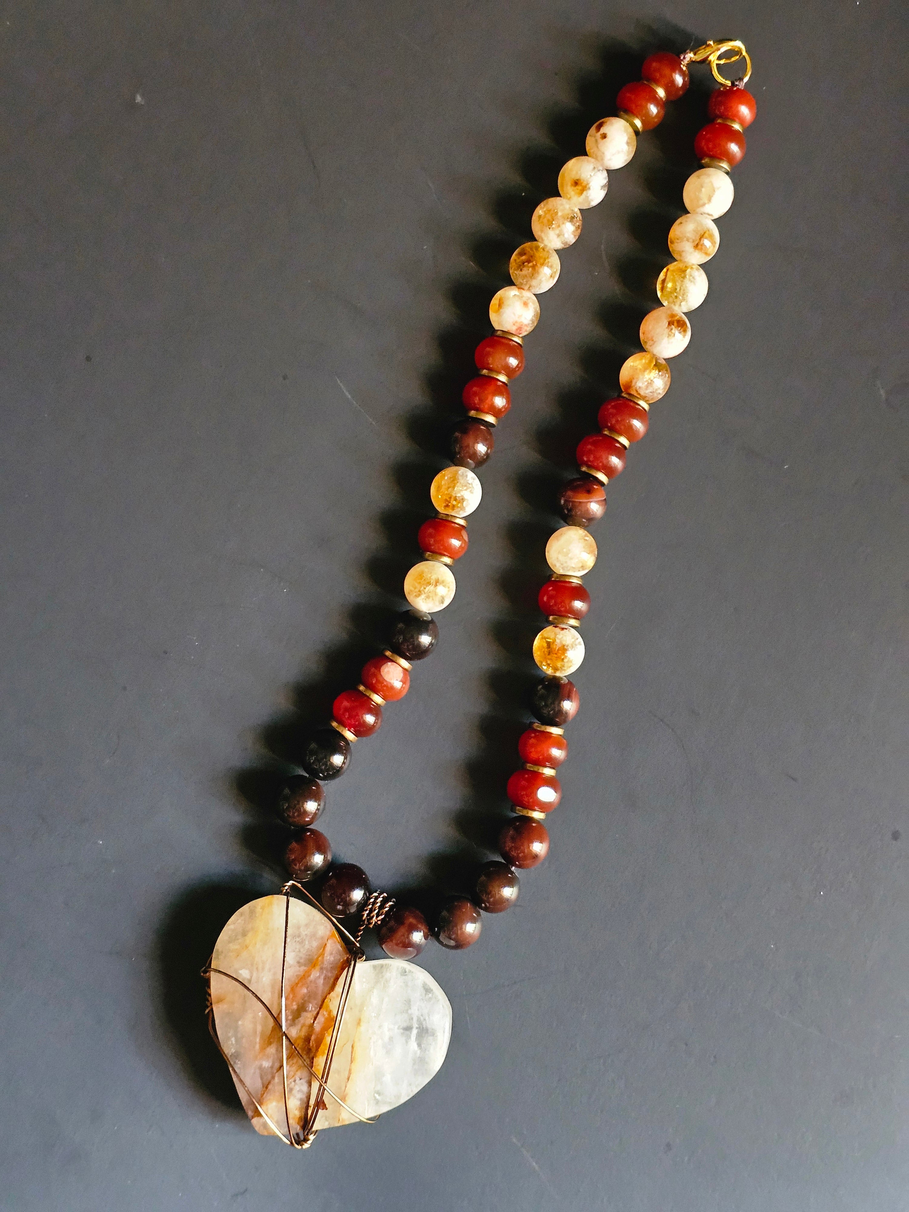 Red Tigers Eye ft. Carnelian, Citrine & Copper-wrapped Golden Healer pendant