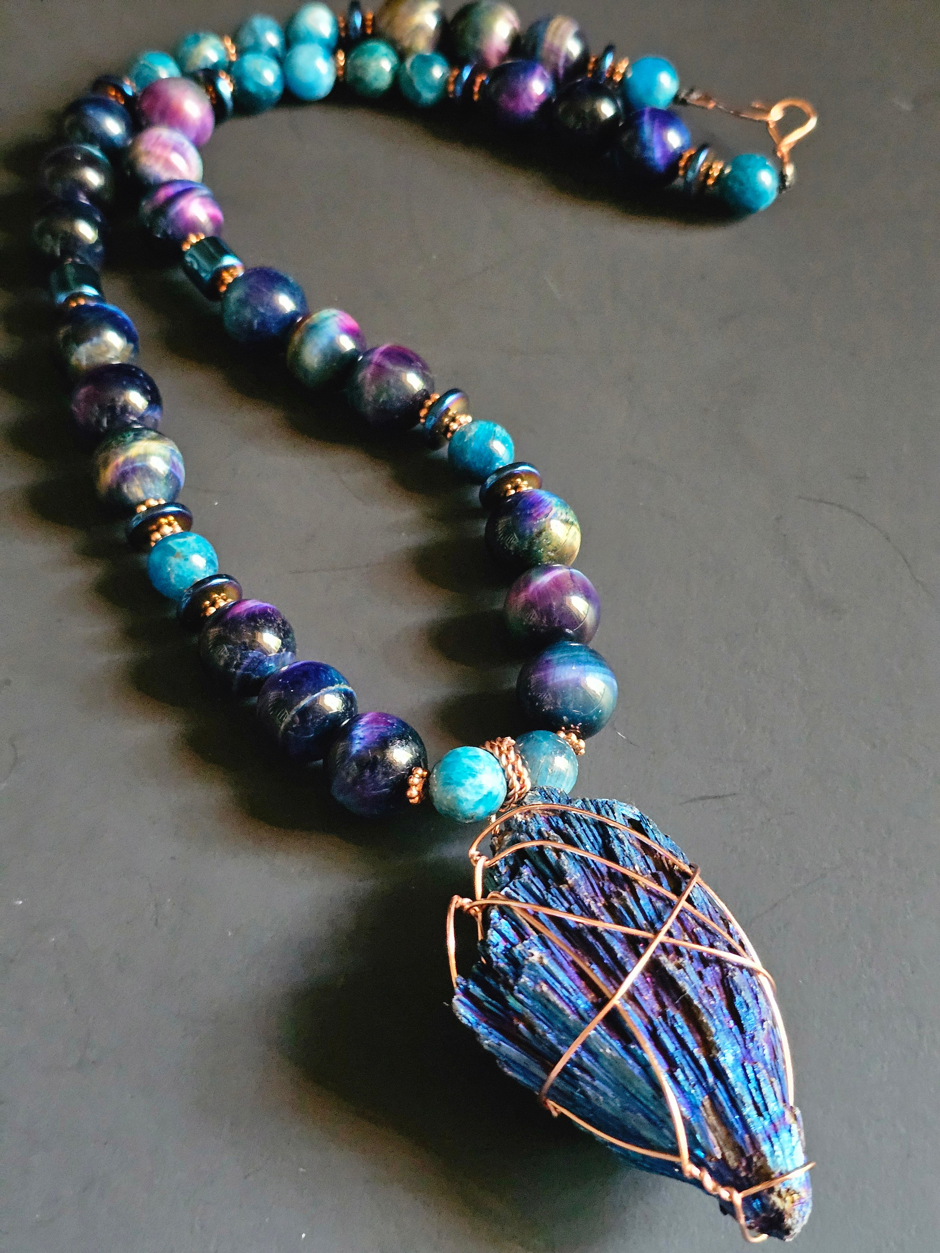 Galaxy Tigers Eye ft. Blue Apatite & Iridescent Iron Ore Tourmaline