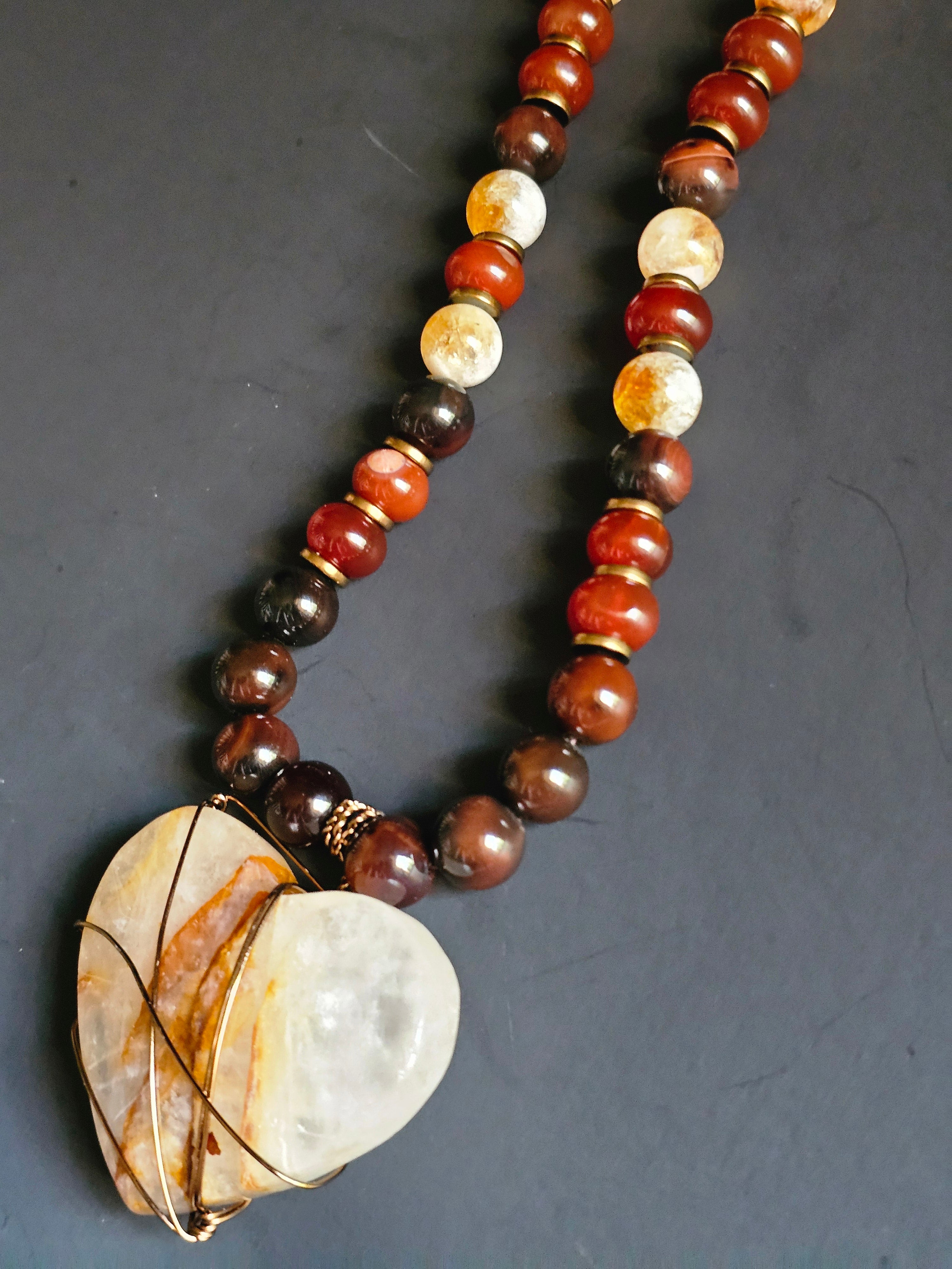 Red Tigers Eye ft. Carnelian, Citrine & Copper-wrapped Golden Healer pendant