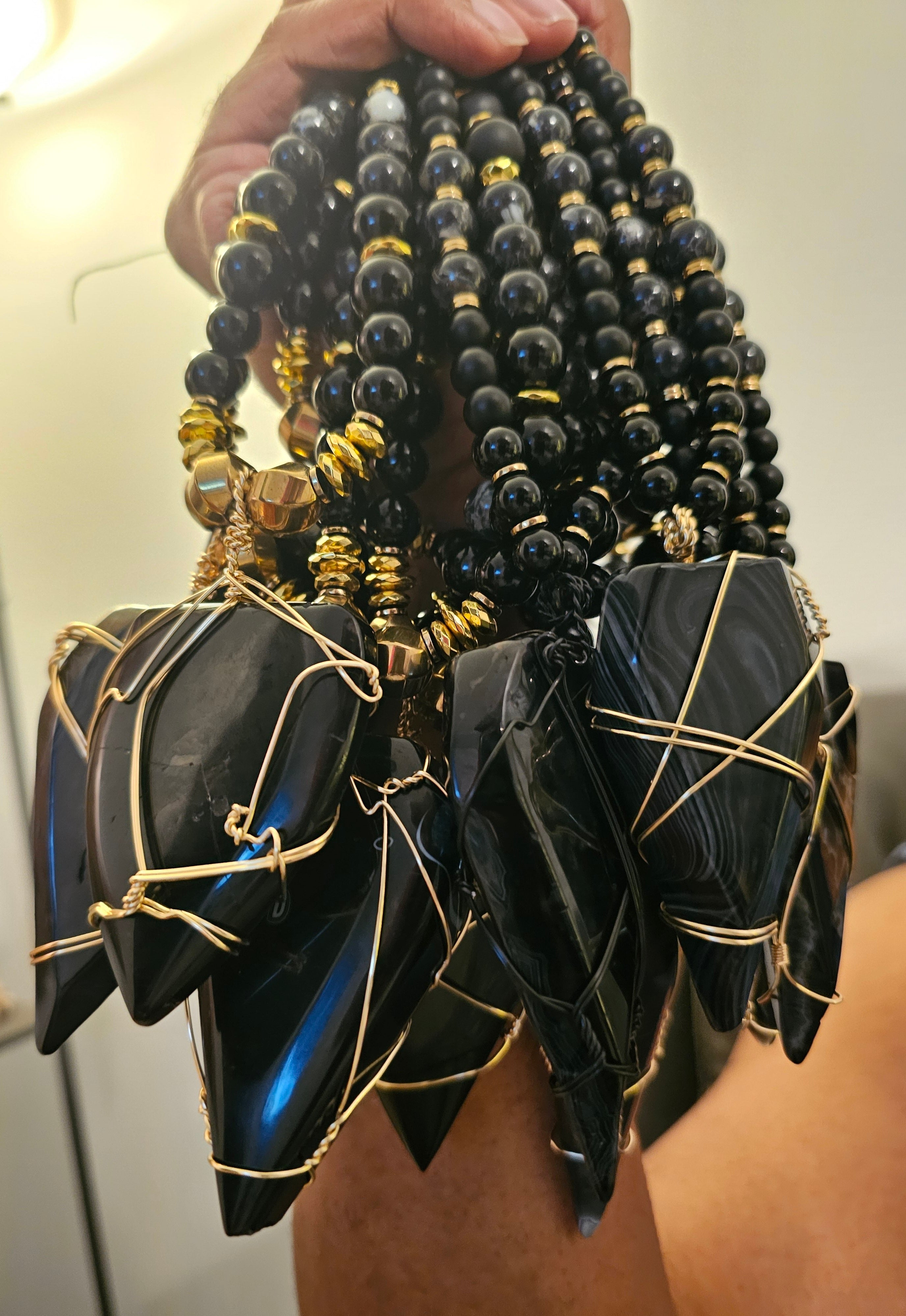 10 Custom Onyx & Gold Hematite Necklaces ft. Black Agate Pendants