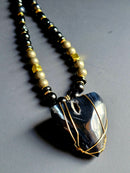 Onyx, Banded Agate, & Falcon's Eye ft. Pyrite & Copper-wrapped Onyx Pendant