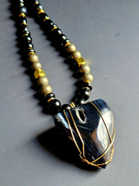 Onyx, Banded Agate, & Falcon's Eye ft. Pyrite & Copper-wrapped Onyx Pendant