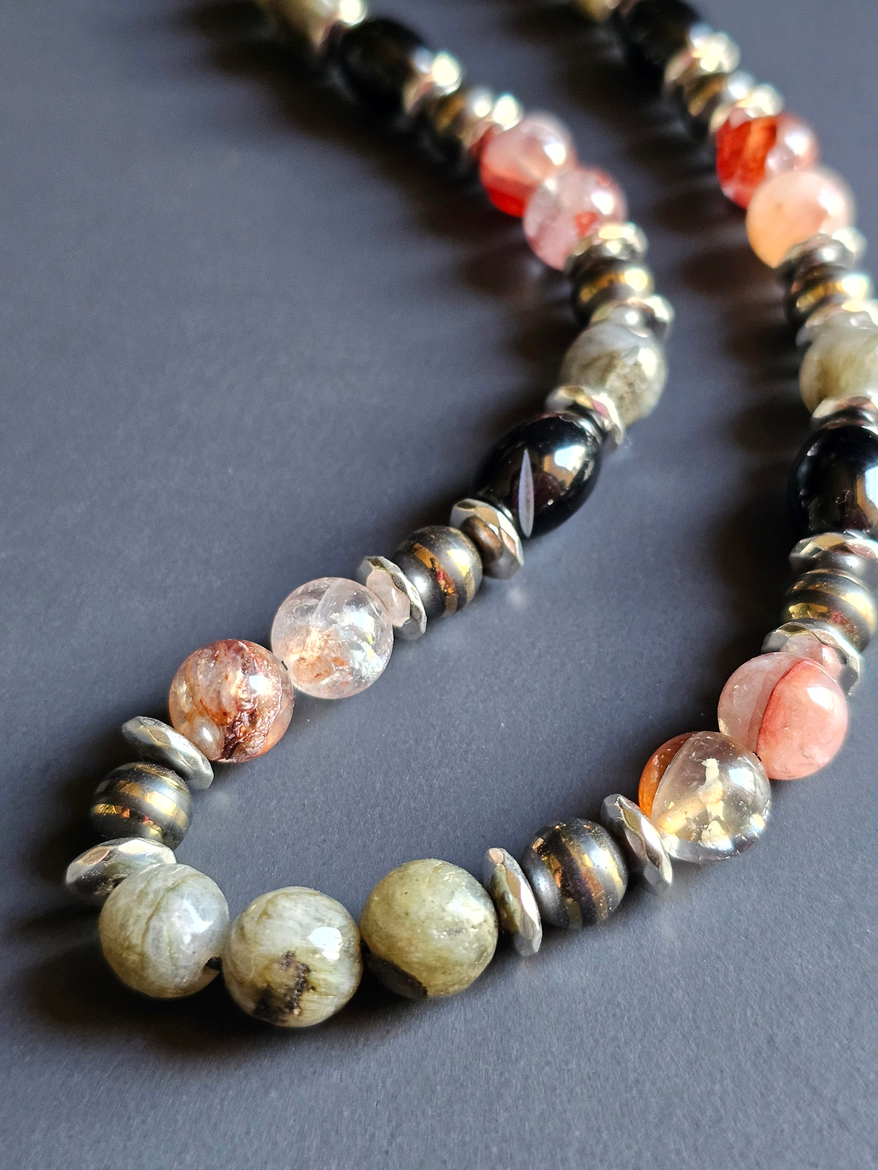 Labradorite & Black Agate ft. Red Rutilated Quartz and Striped Hematite