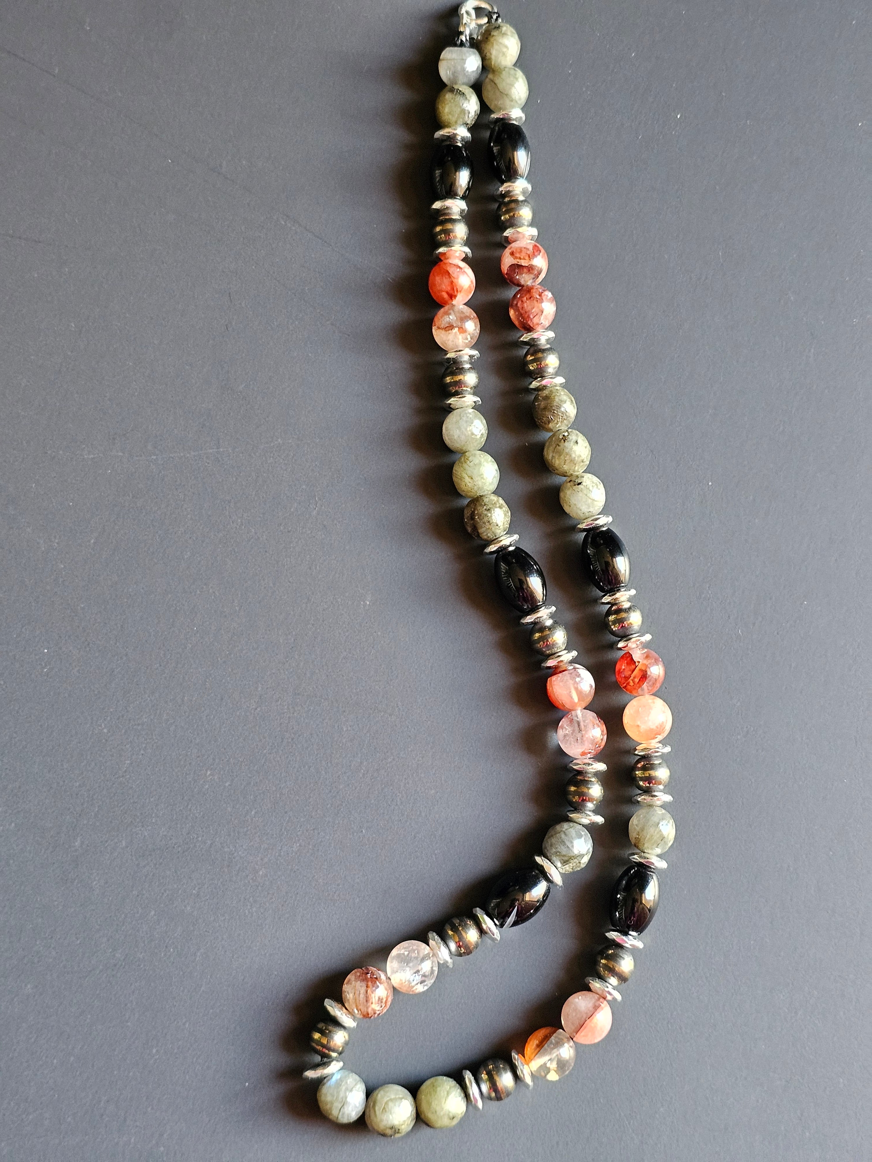 Labradorite & Black Agate ft. Red Rutilated Quartz and Striped Hematite
