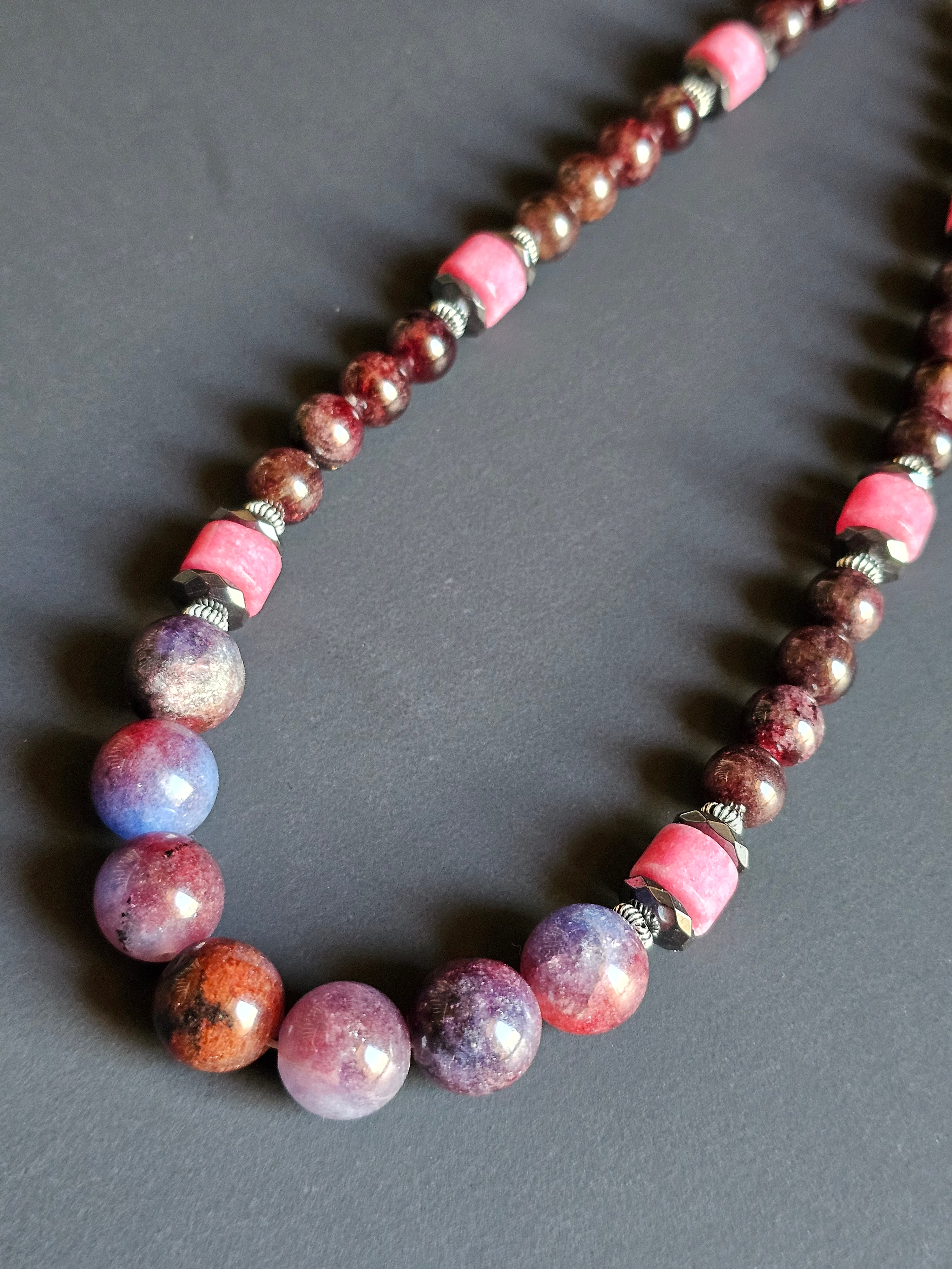 Dyed Jade & Garnet ft. Pink Quartz & Hematite