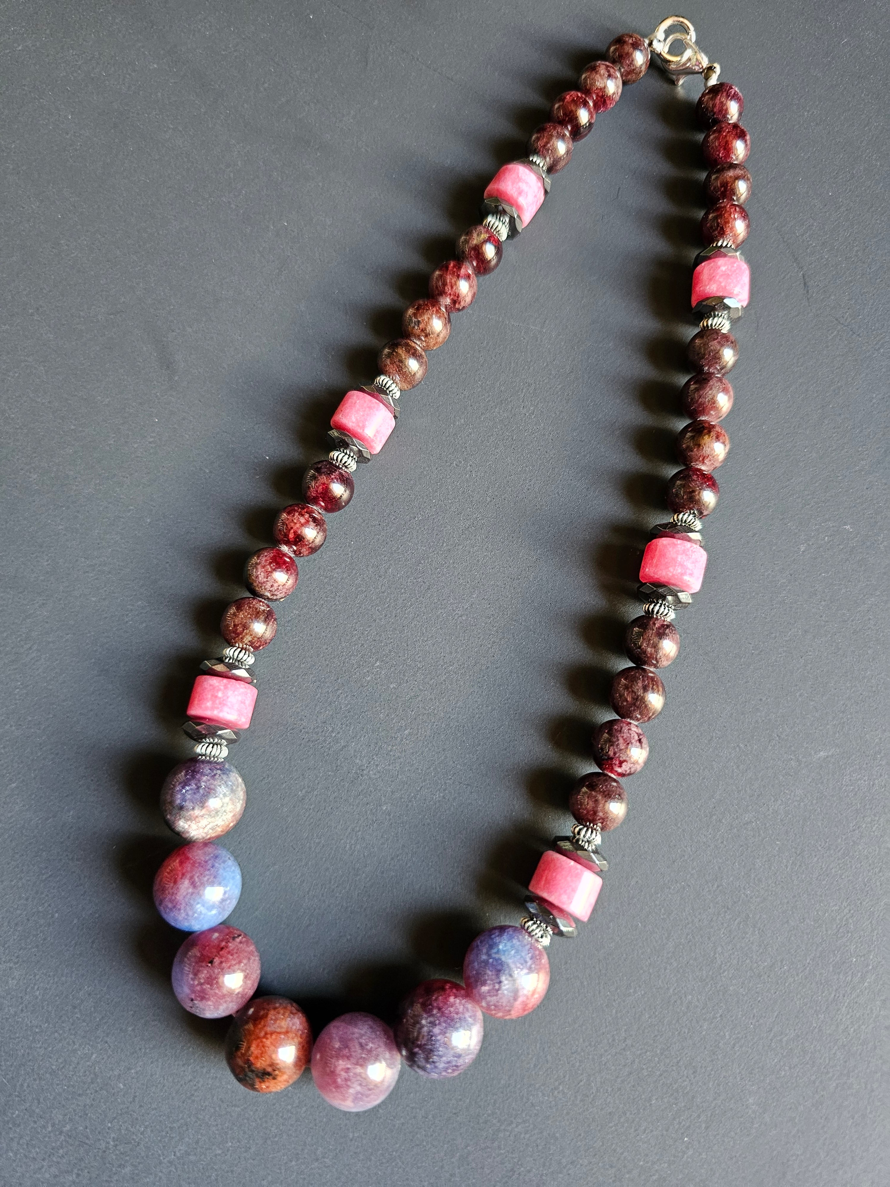 Dyed Jade & Garnet ft. Pink Quartz & Hematite