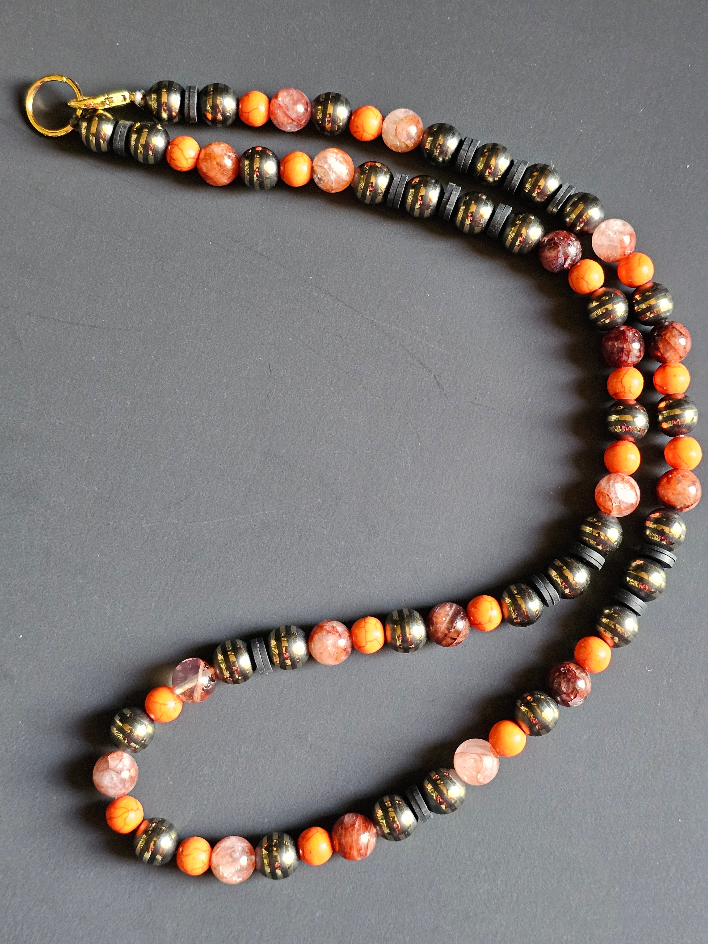 Gold Striped Hematite, Orange Howlite & Red Rutilated Quartz