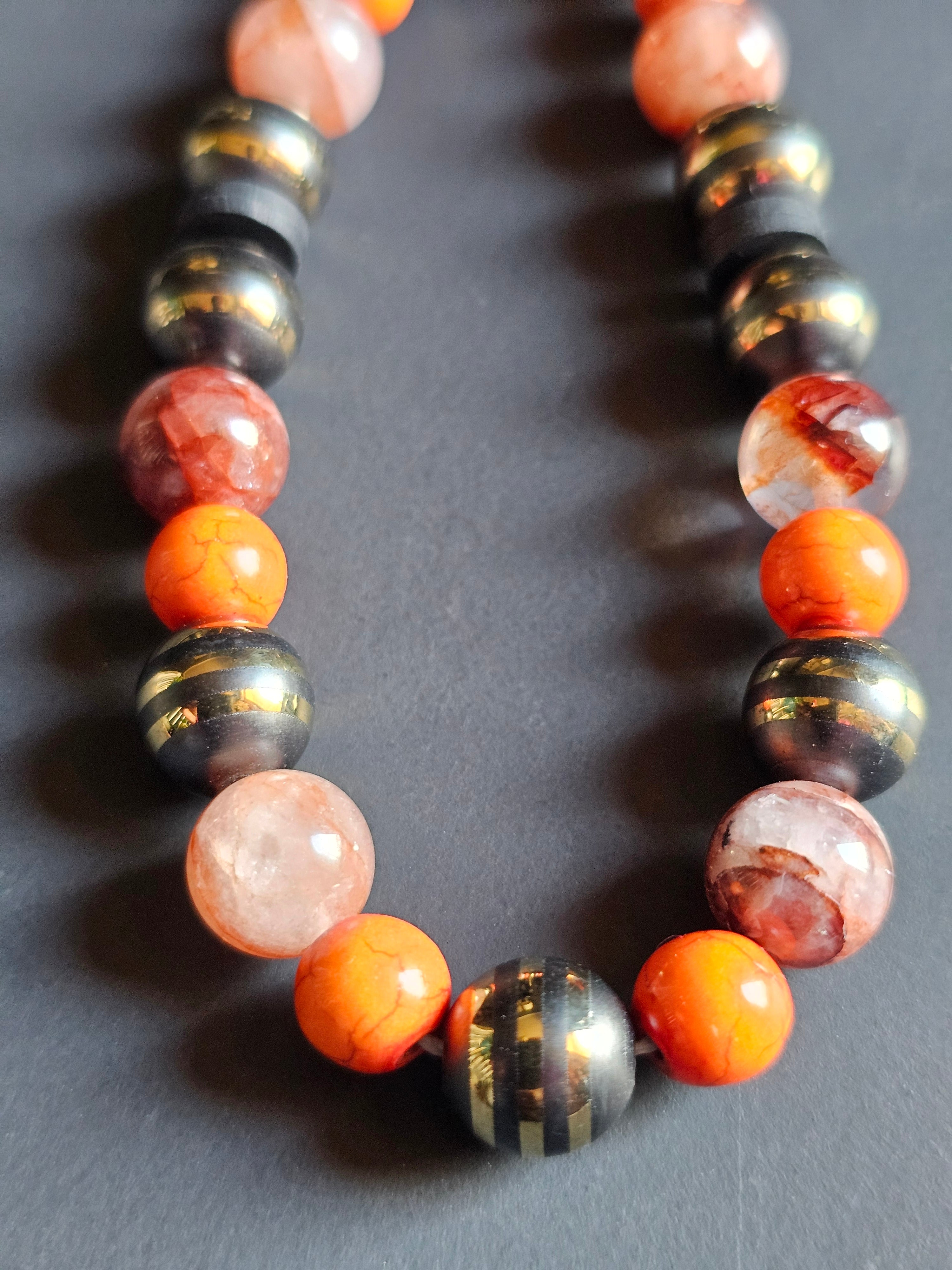 Gold Striped Hematite, Orange Howlite & Red Rutilated Quartz