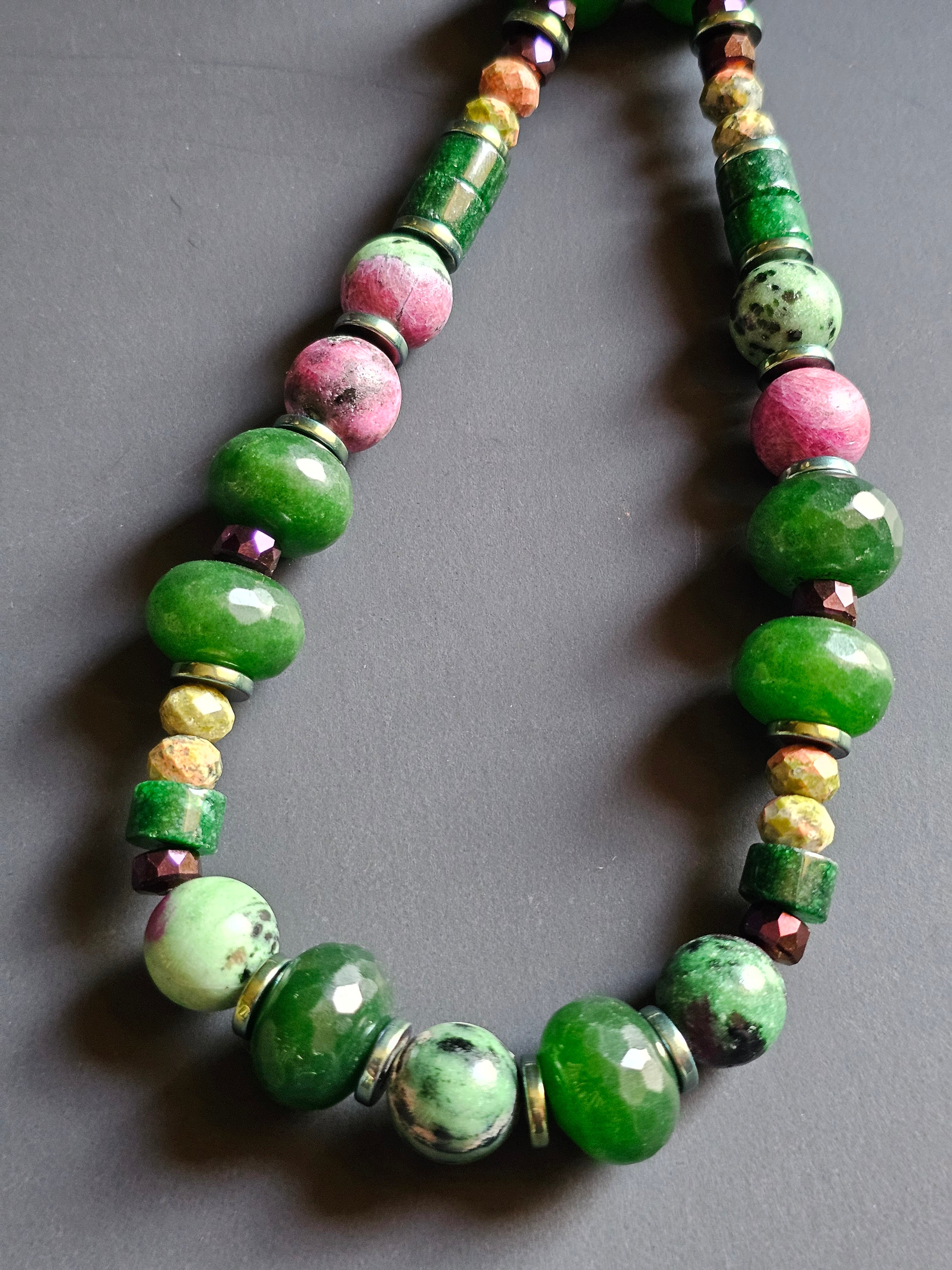 Ruby & Zoisite, Unakite, & Green Jade