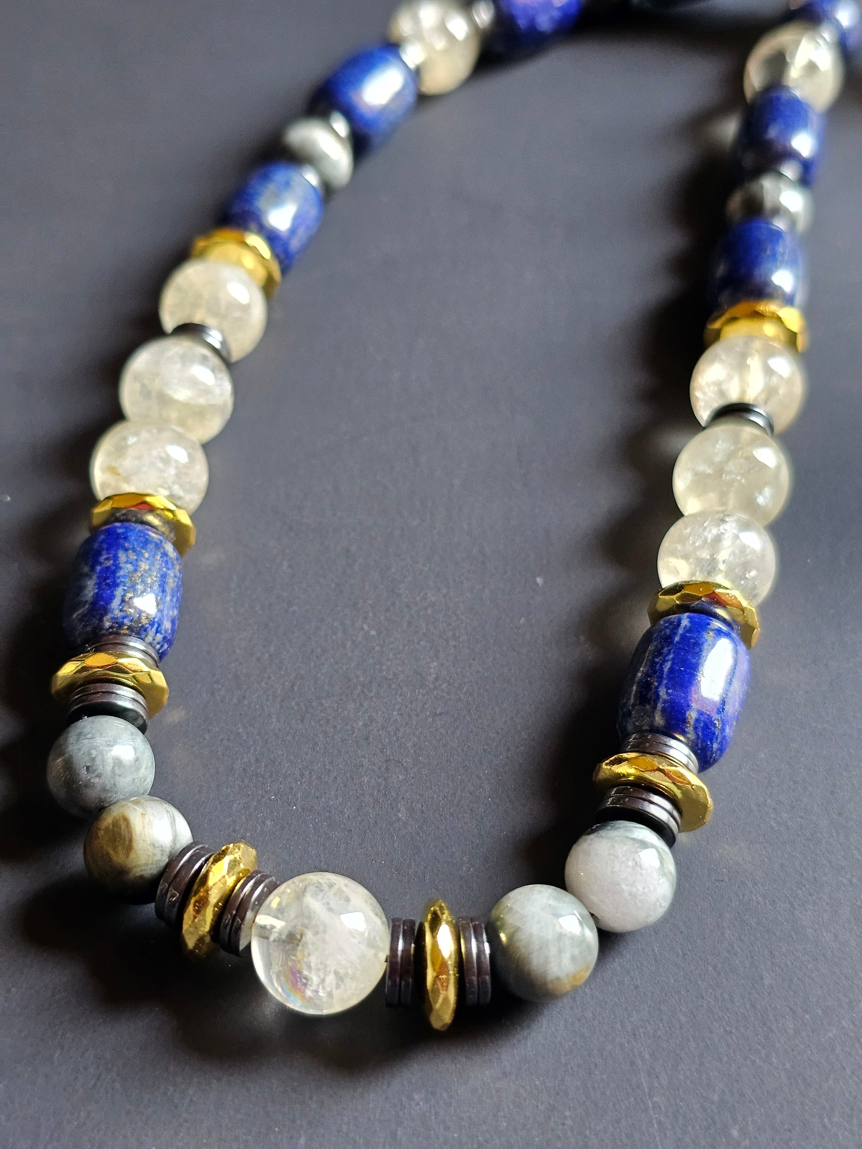 Citrine, Eagles Eye, & Lapis ft. Gold/Gunmetal Tone Hematite