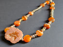 Carnelian & Peach Moonstone ft. Druzy Pendant