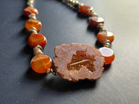 Carnelian & Peach Moonstone ft. Druzy Pendant