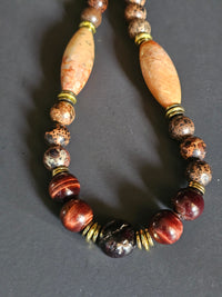 Garnet, Red Tigers Eye, & Brown Sea Sediment ft. Fossilized Coral & Gold Hematite
