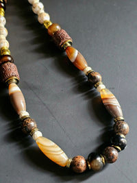 Brown Sea Sediment, Black Agate, & White Reconstructed Shell ft. Brown Lava Rock & Banded Agate