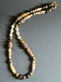 Brown Sea Sediment, Black Agate, & White Reconstructed Shell ft. Brown Lava Rock & Banded Agate