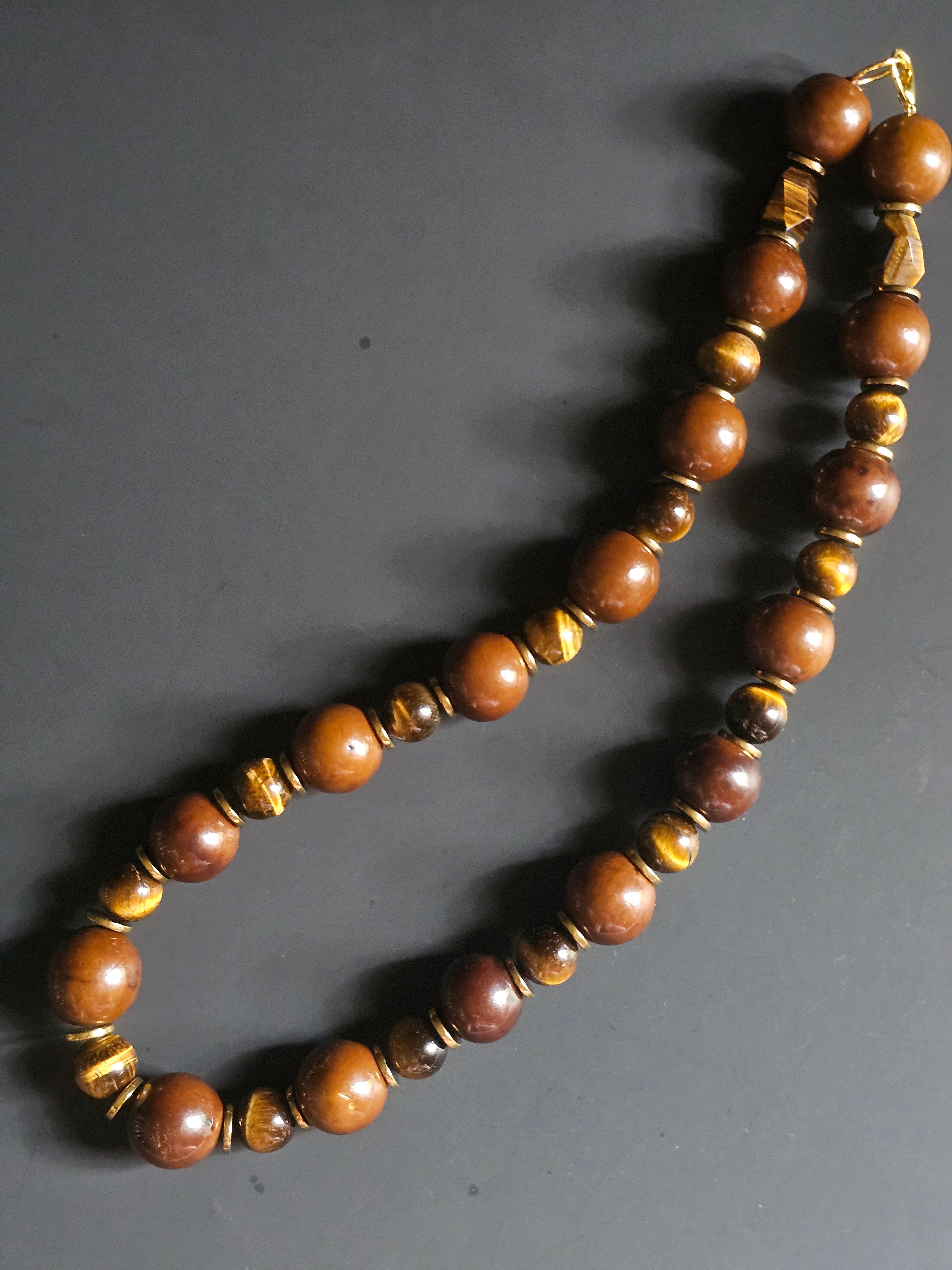 Tigers Eye ft. Wood Bead & Gold Hematite