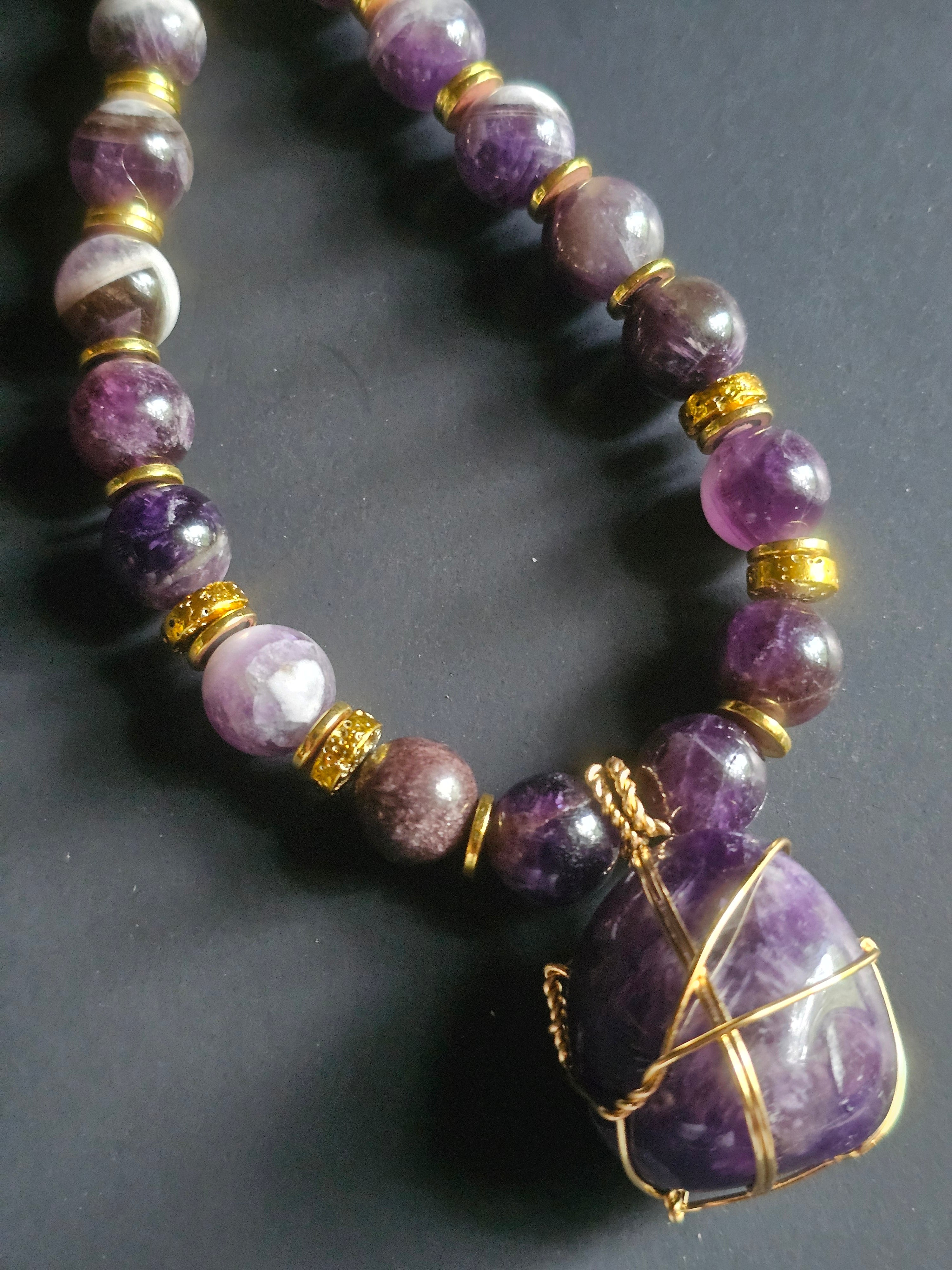 Chevron & Dream Amethyst ft. Amethyst Copper-wrapped Pendant