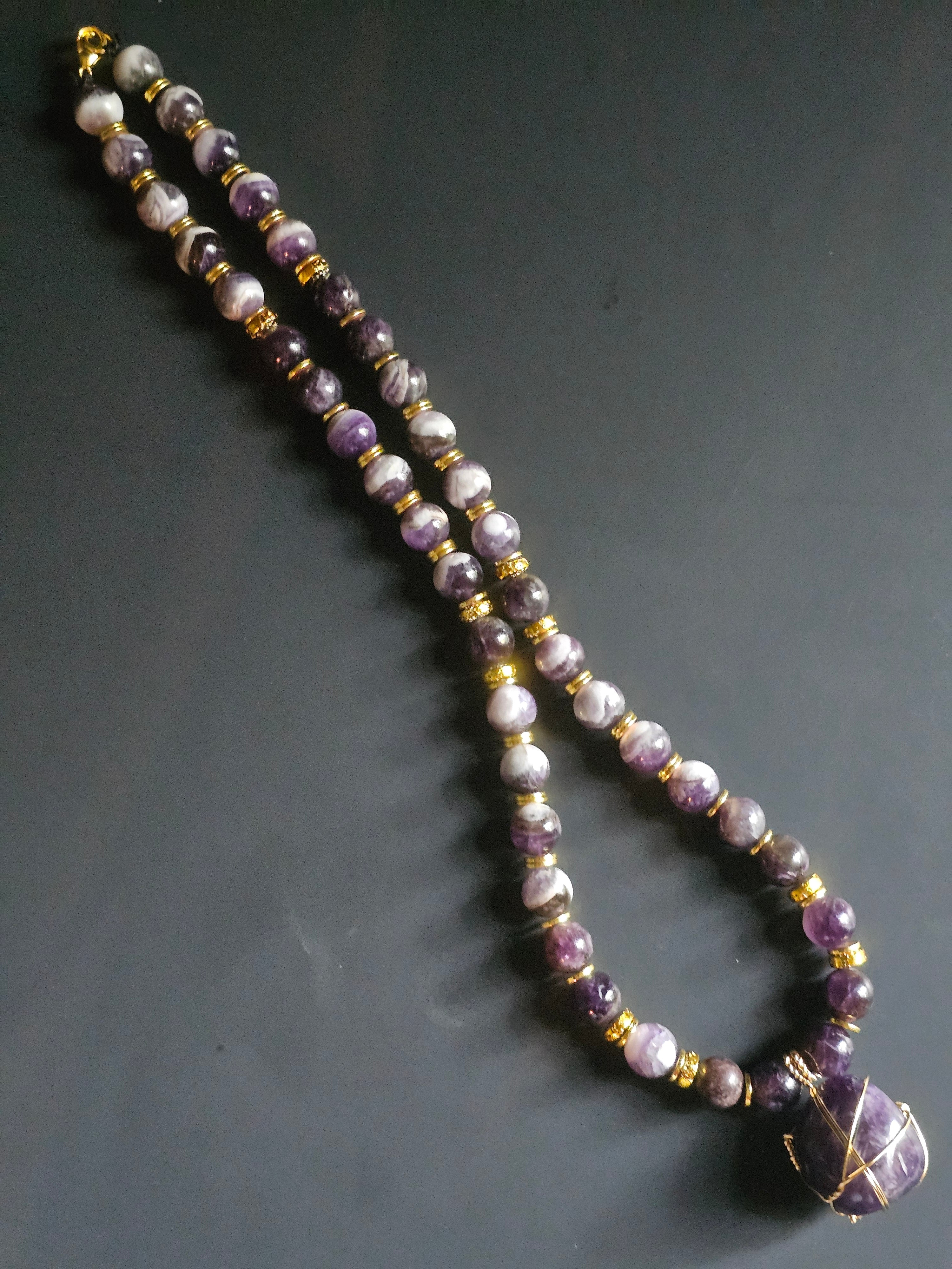 Chevron & Dream Amethyst ft. Amethyst Copper-wrapped Pendant