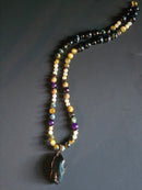 Blue Tigers Eye ft. Amazonite, Purple Jade, Falcon's Eye, & Blue Copper-wrapped Pendant