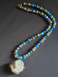Blue Apatite & Blue Reconstructed Shell ft. Druzy & Blue Apatite Pendant