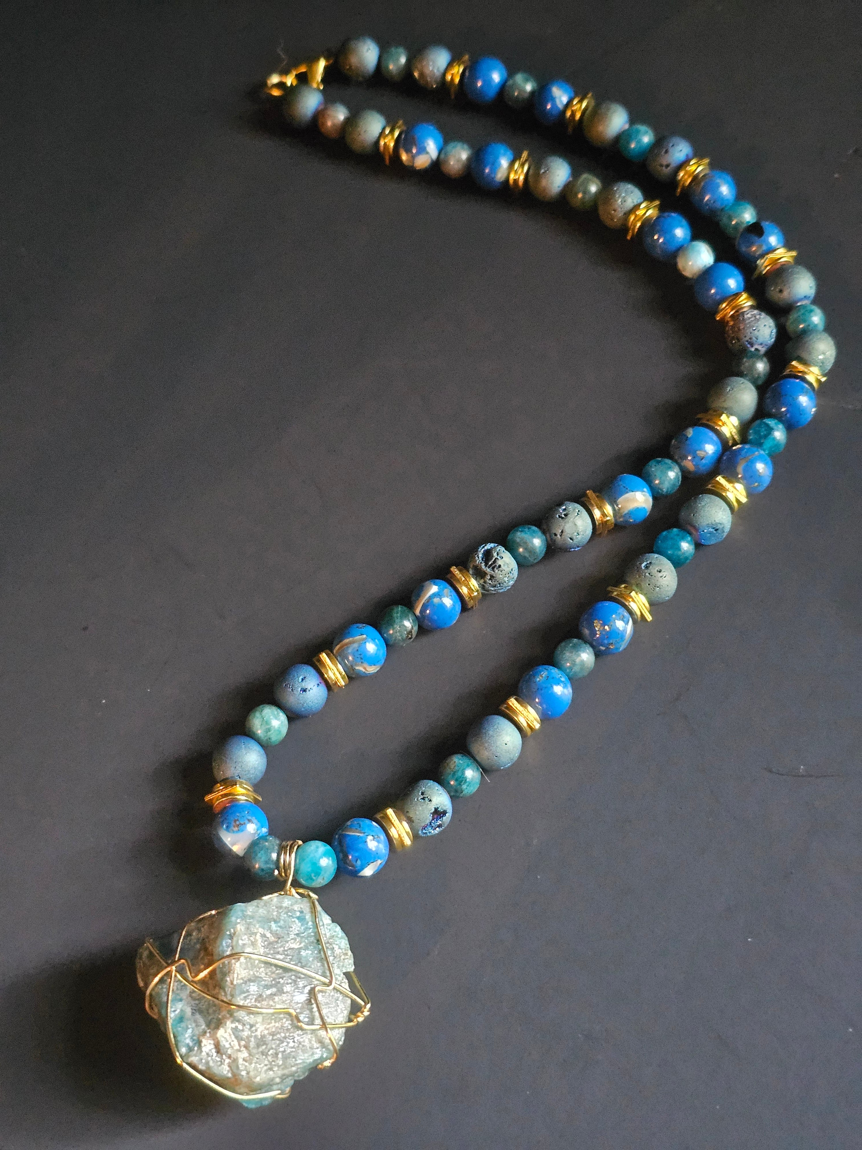 Blue Apatite & Blue Reconstructed Shell ft. Druzy & Blue Apatite Pendant