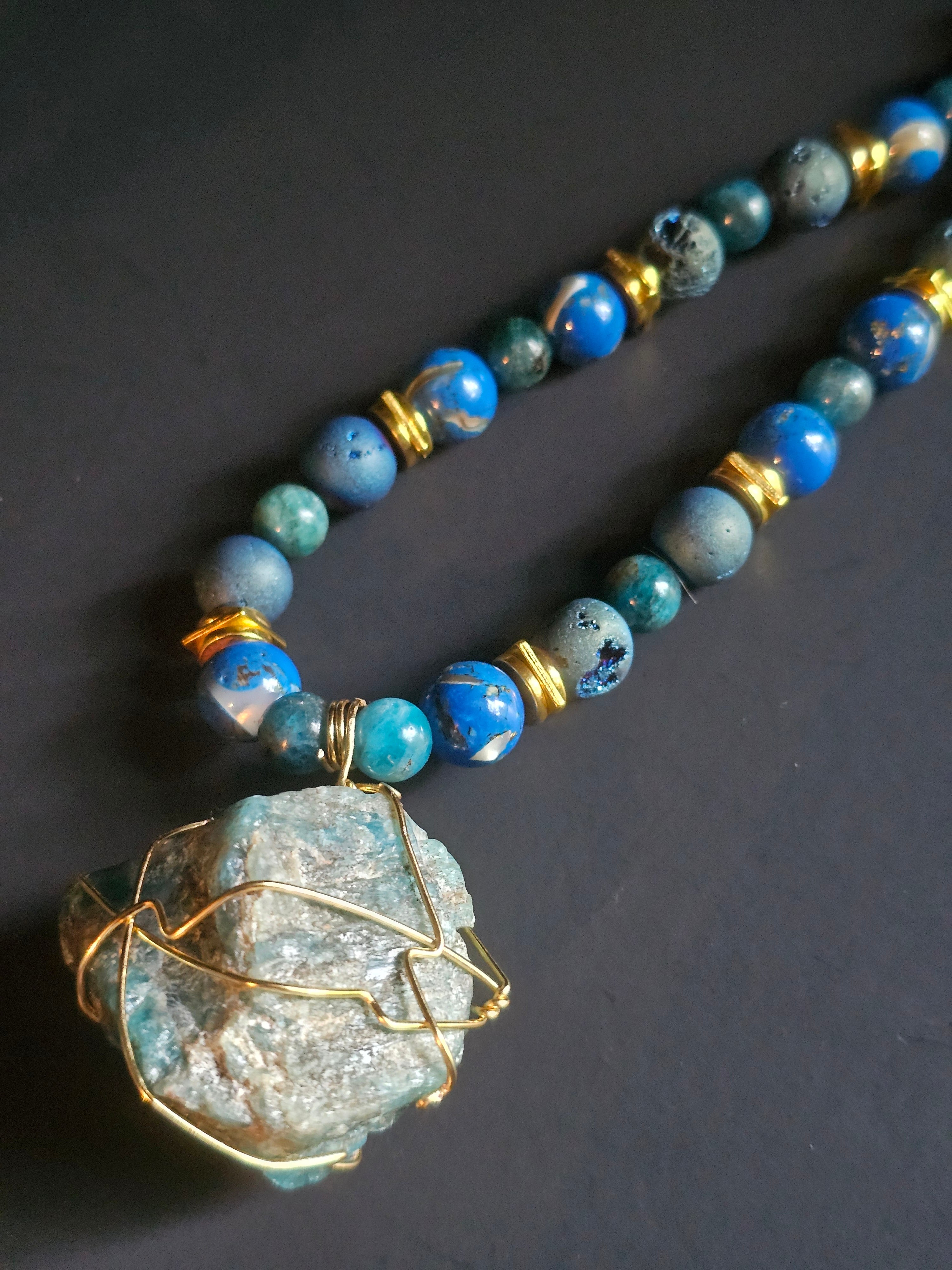 Blue Apatite & Blue Reconstructed Shell ft. Druzy & Blue Apatite Pendant