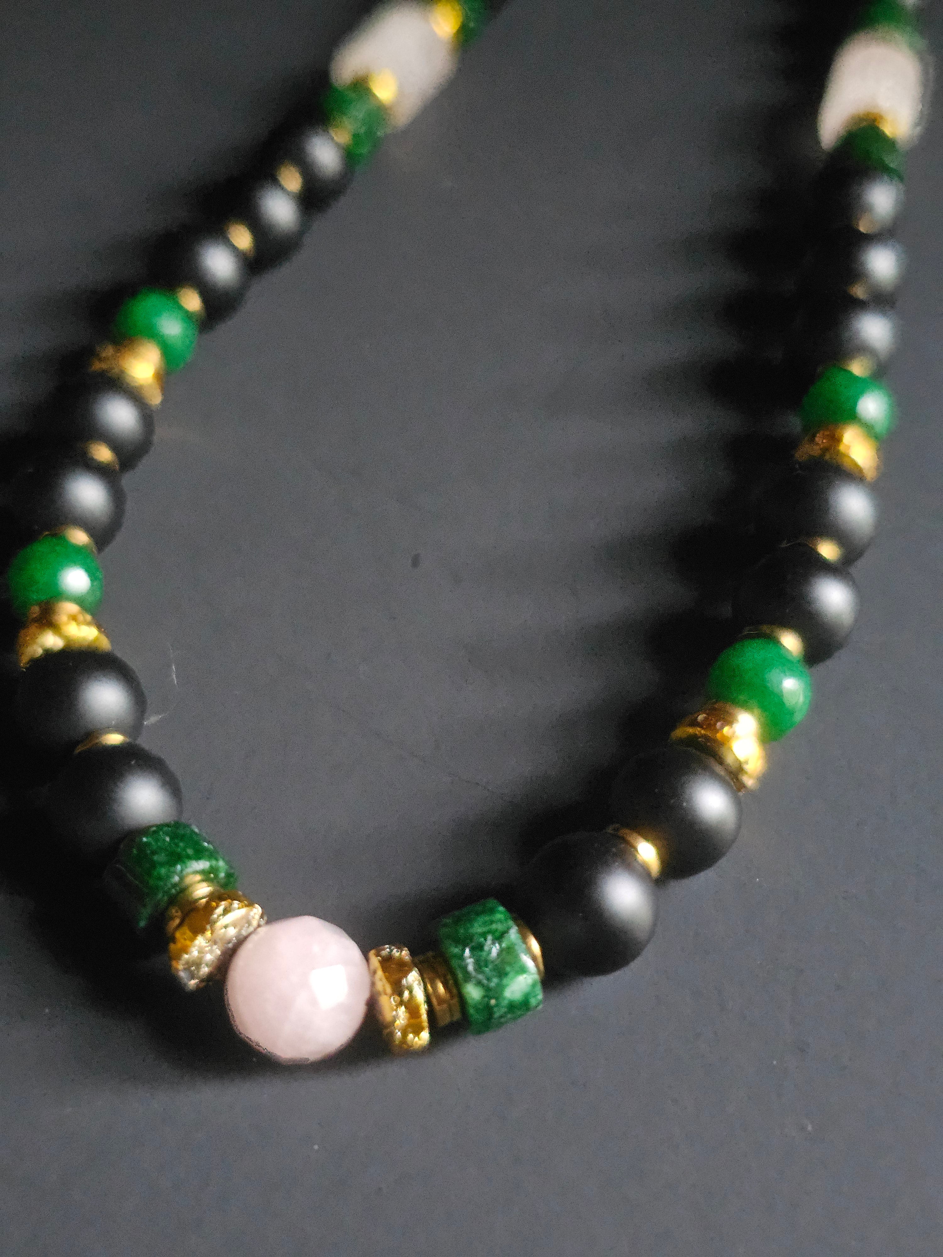 Rose Quartz & Matte Onyx ft. Green Jade & Gold Lava Rock