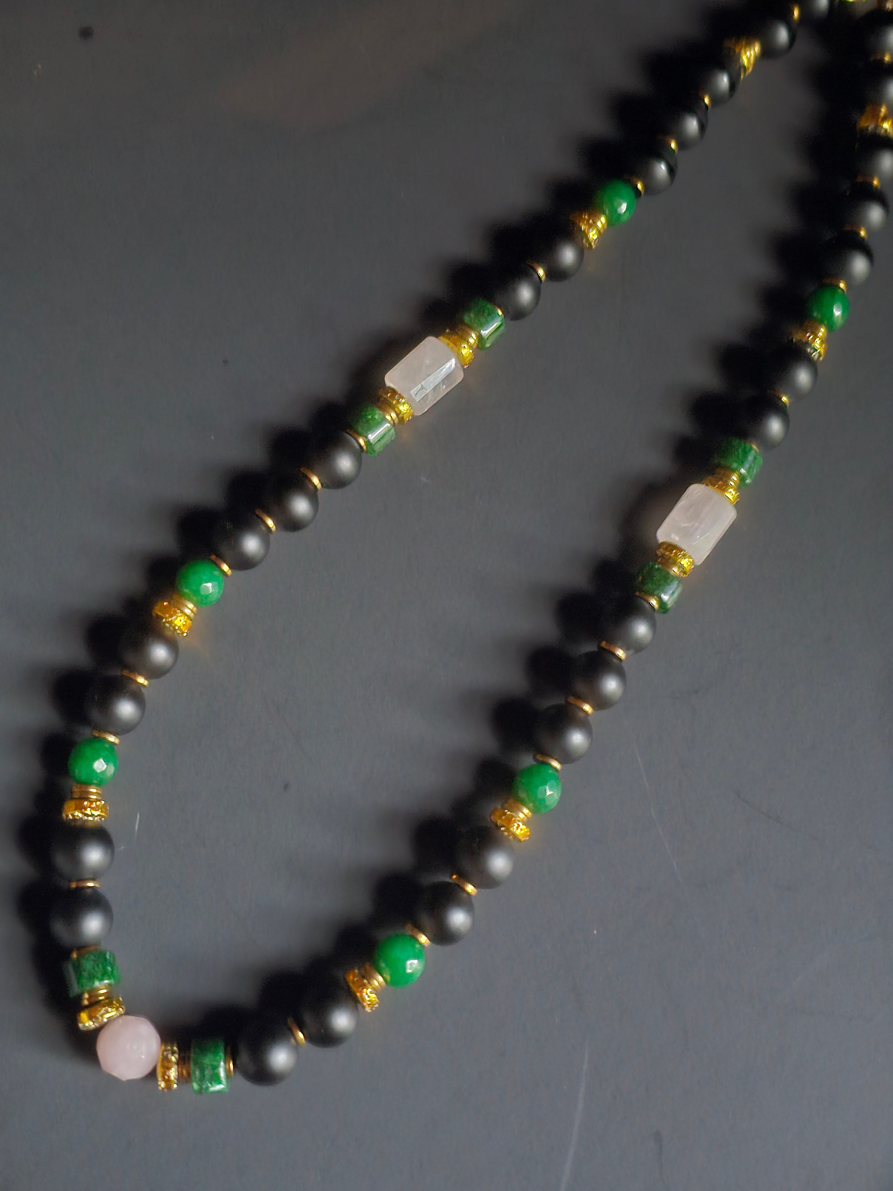 Rose Quartz & Matte Onyx ft. Green Jade & Gold Lava Rock