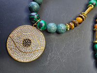 Malachite, Green Lava Rock, Tigers Eye, & Hematite ft. Nazar Pendant