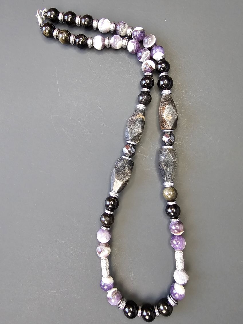 Obsidian, Chevron Amethyst, Jasper ft. Hematite