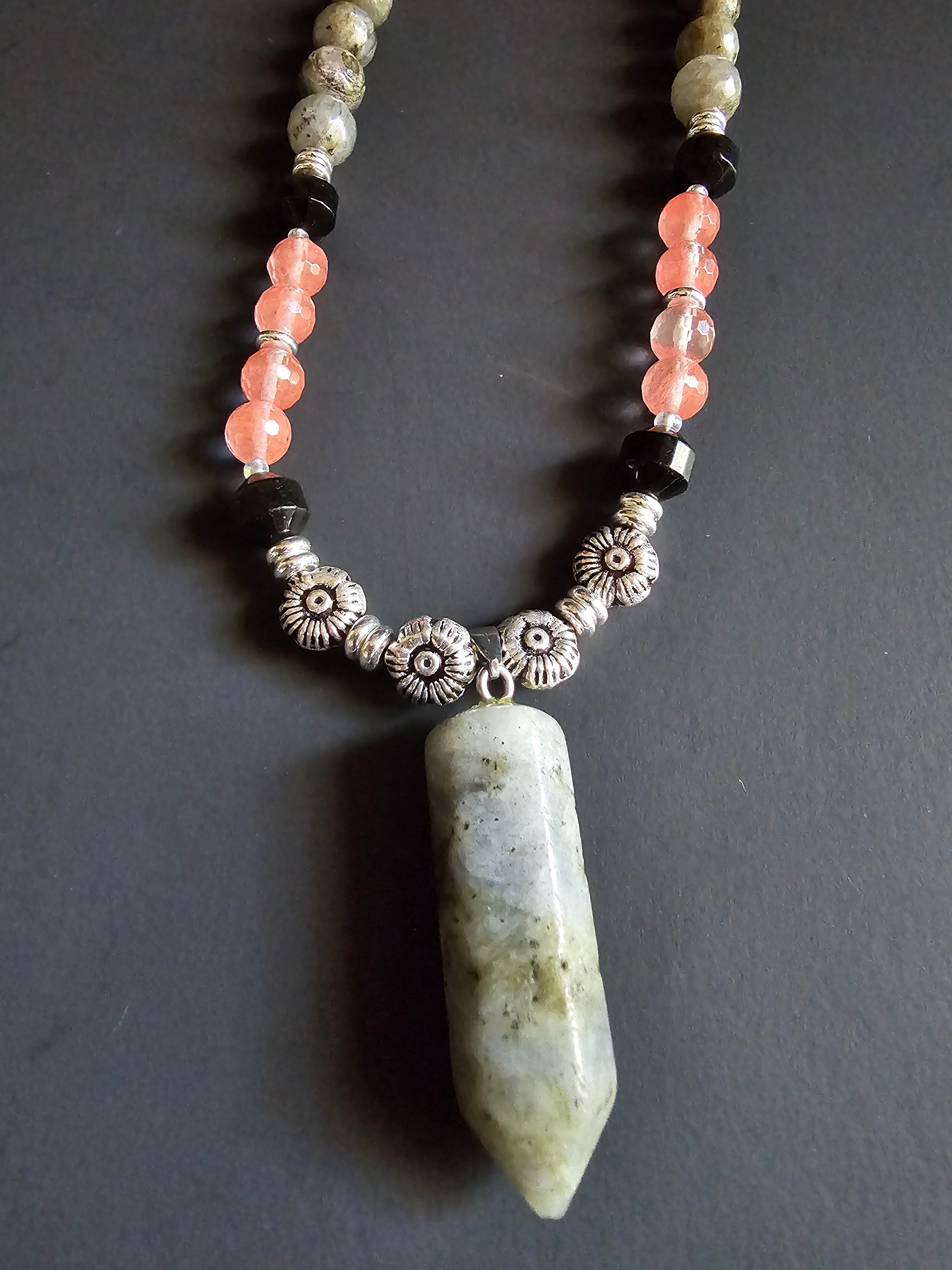 Pink Quartz & Labradorite ft. Lantern Cut Obsidian & Labradorite Pendant